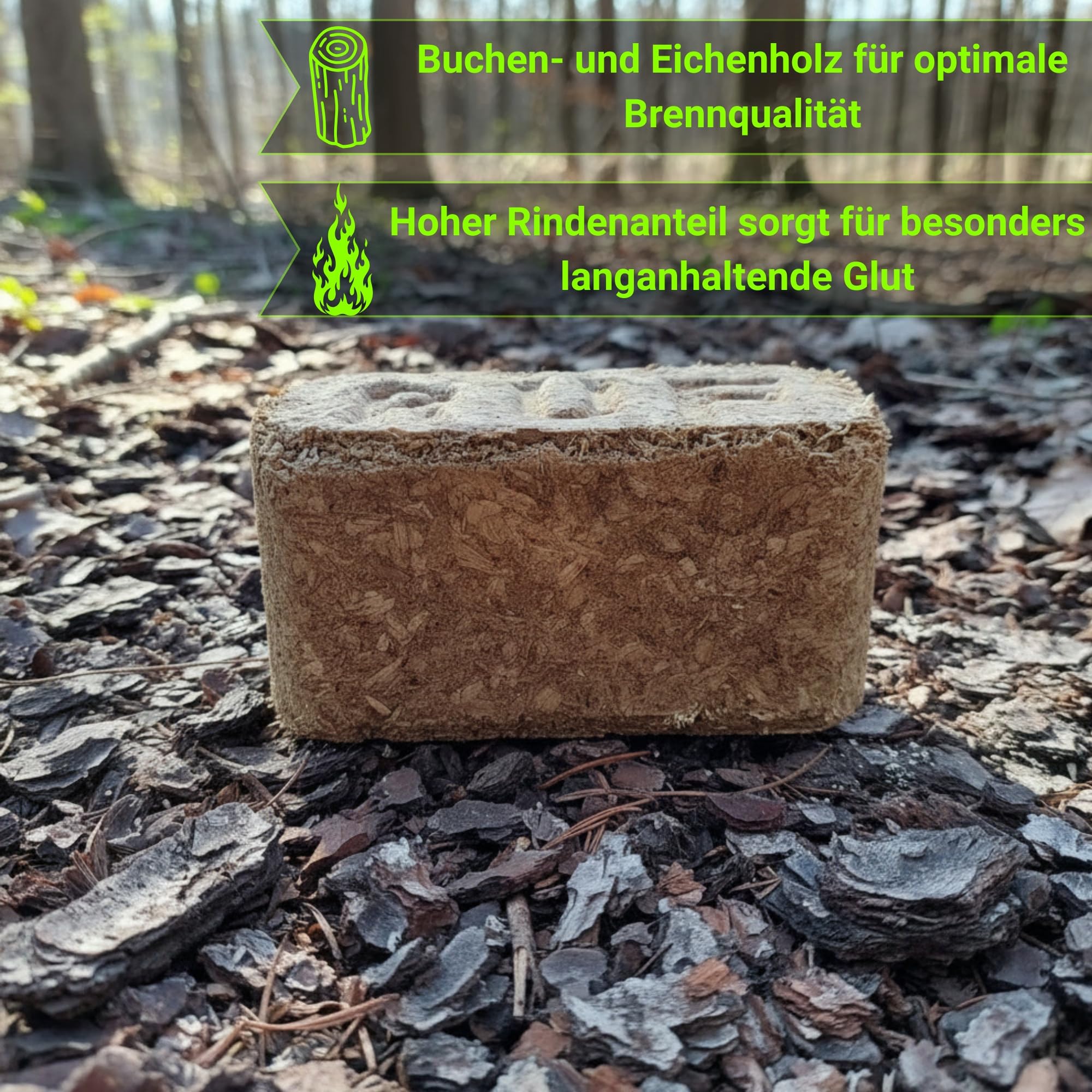 Briketts 30 Kg für Kamin & Ofen – Holz- & Rindenbriketts mit erhöhtem Rindenanteil