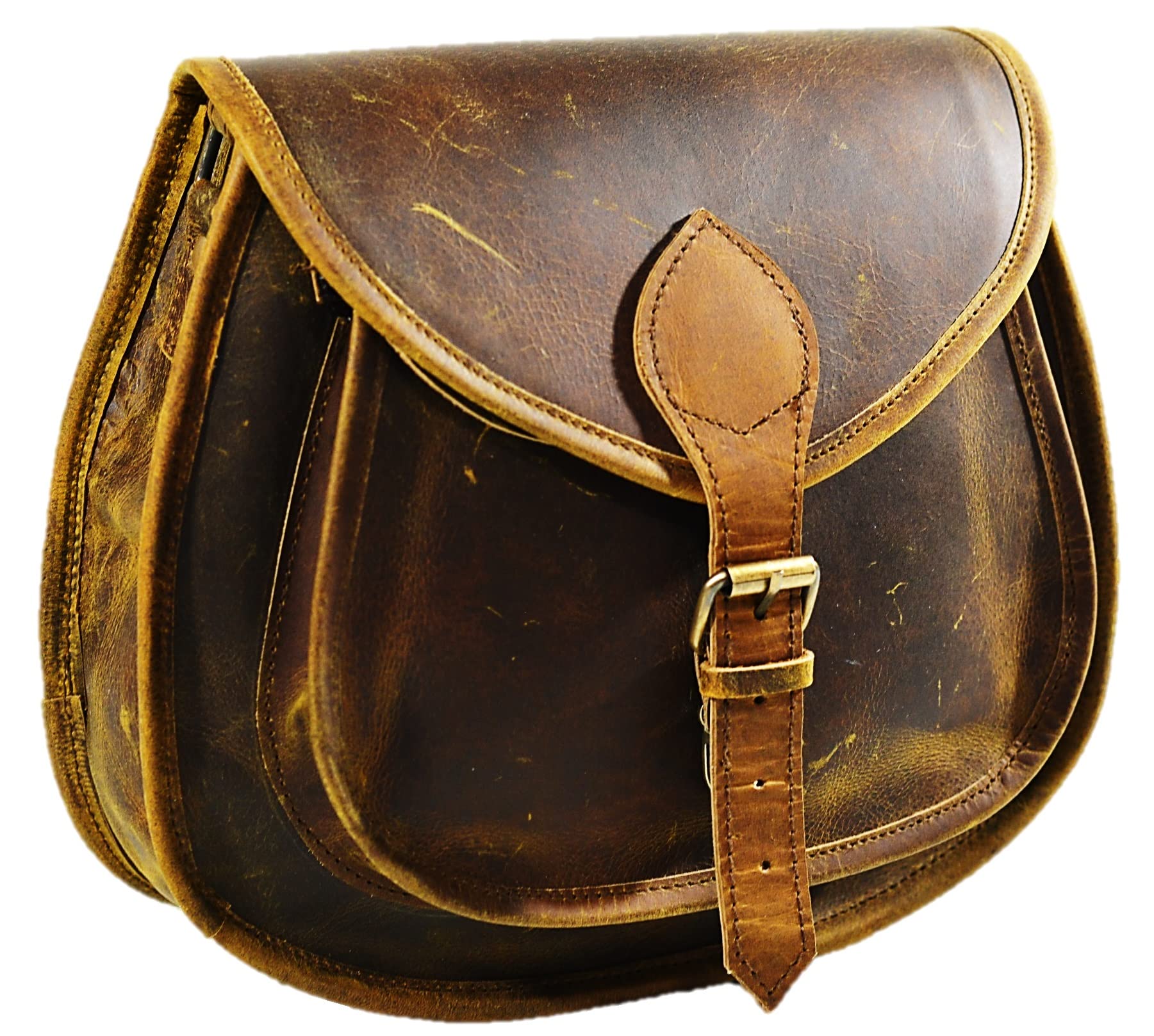 Satchel And Fable Vintage Leather Crossbody bags for Women Saddle Genuine Brown Shoulder Handmade Travel Purse Handbag