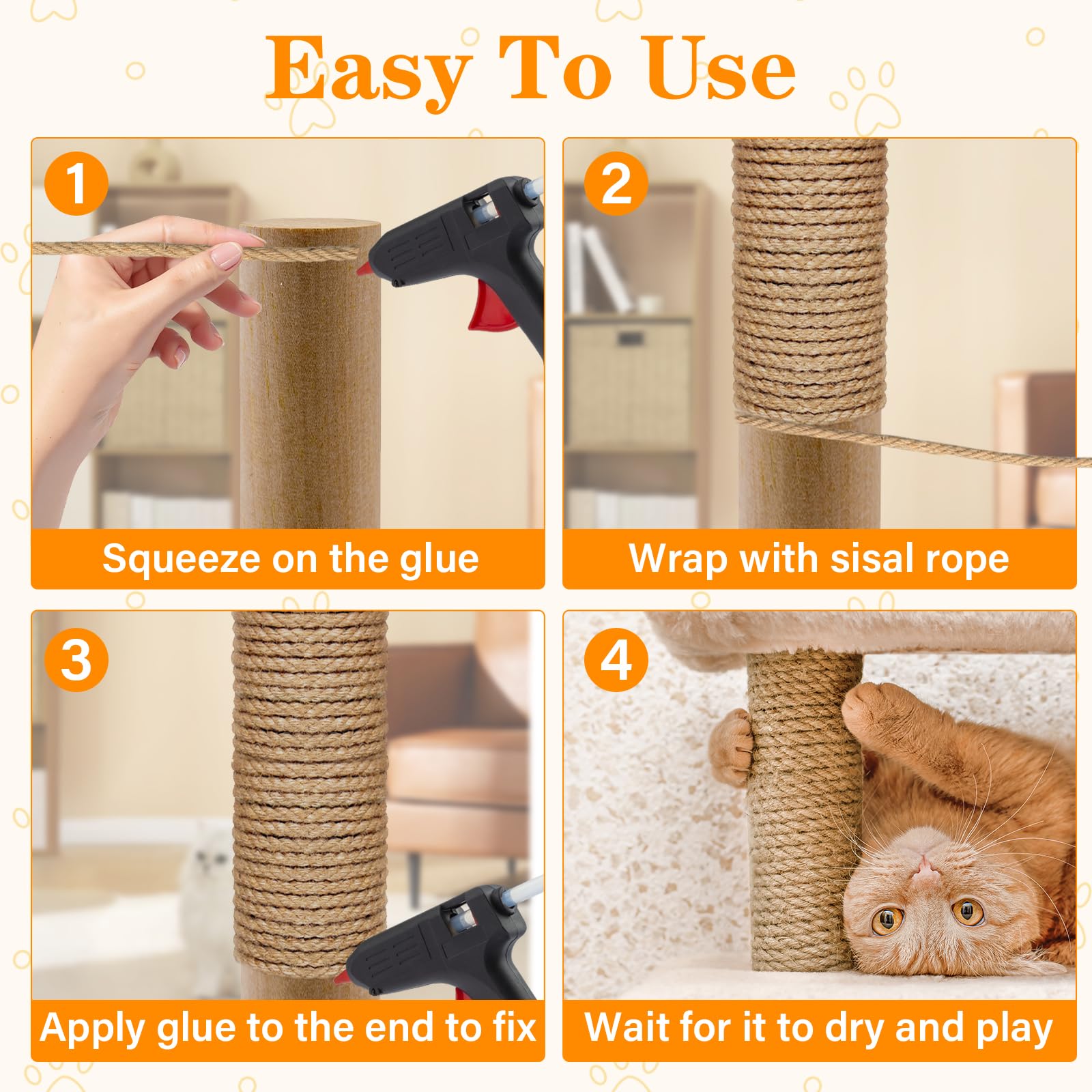 Corda Sisal per Tiragraffi per Gatti 8mm x 100m, Corda Juta Naturale per DIY Tiragraffi per Albero di Gatto, Filo per Graffiatoio, Ideale per Casa, Giardino, Decorazioni