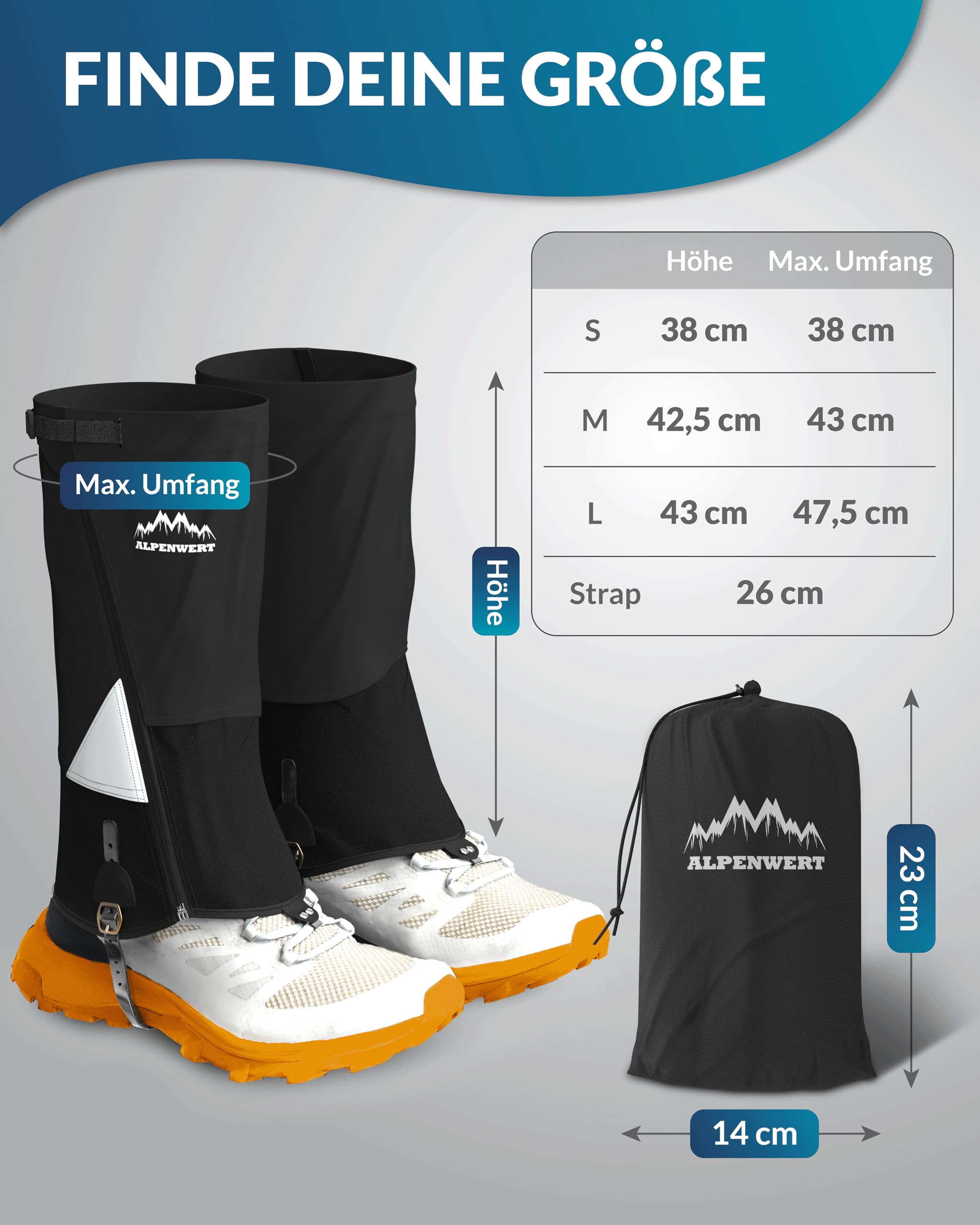 Alpenwert Gamaschen Wasserdicht [Deutsches Start-Up] geschützt beim Wandern, Jagd, Schnee, Winter, Regen Gaiters Regenstulpen für Herren und Damen