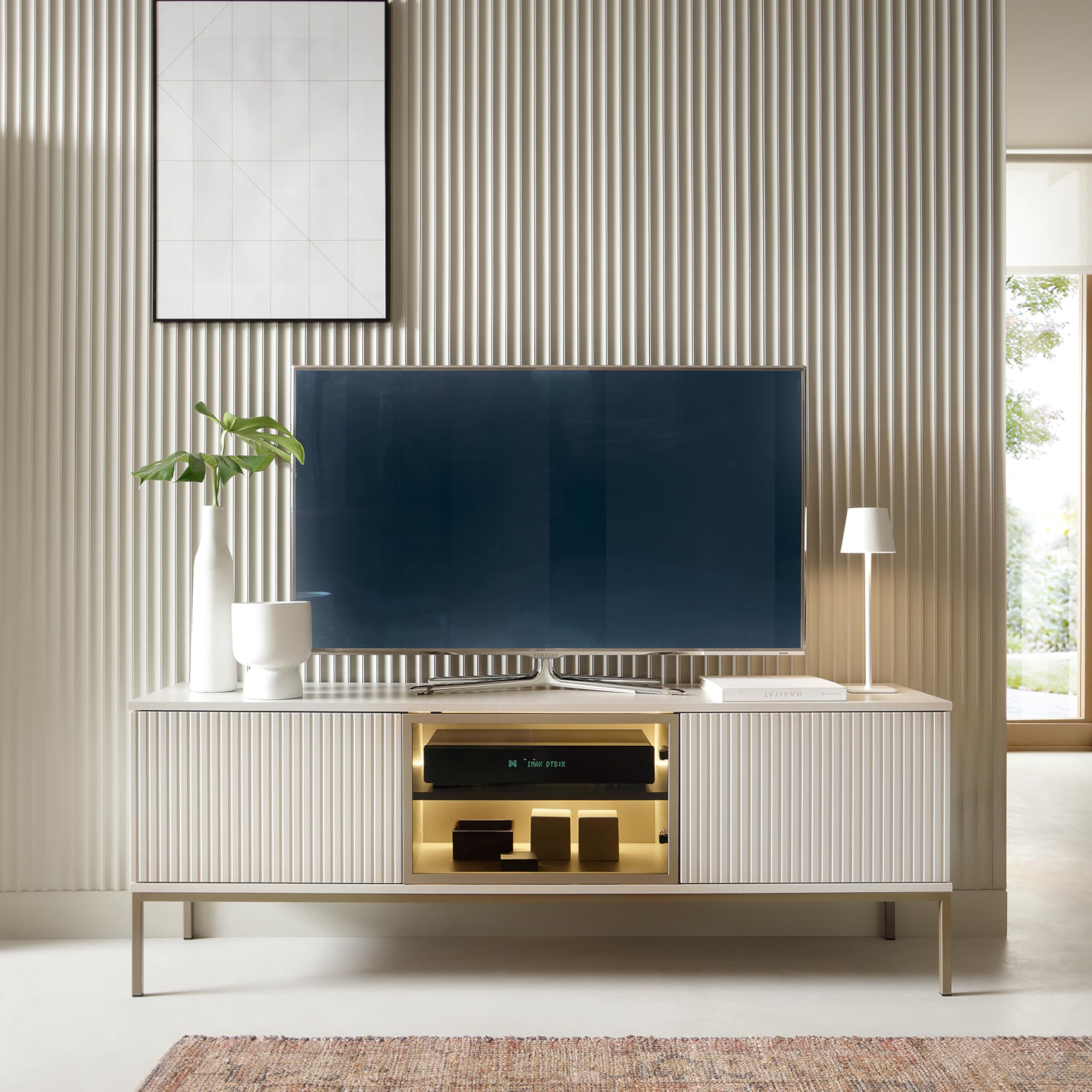 Komodee Laval TV154 – Meuble TV, Cachemire, Largeur 154 cm, Hauteur 56 cm, Profondeur 39 cm