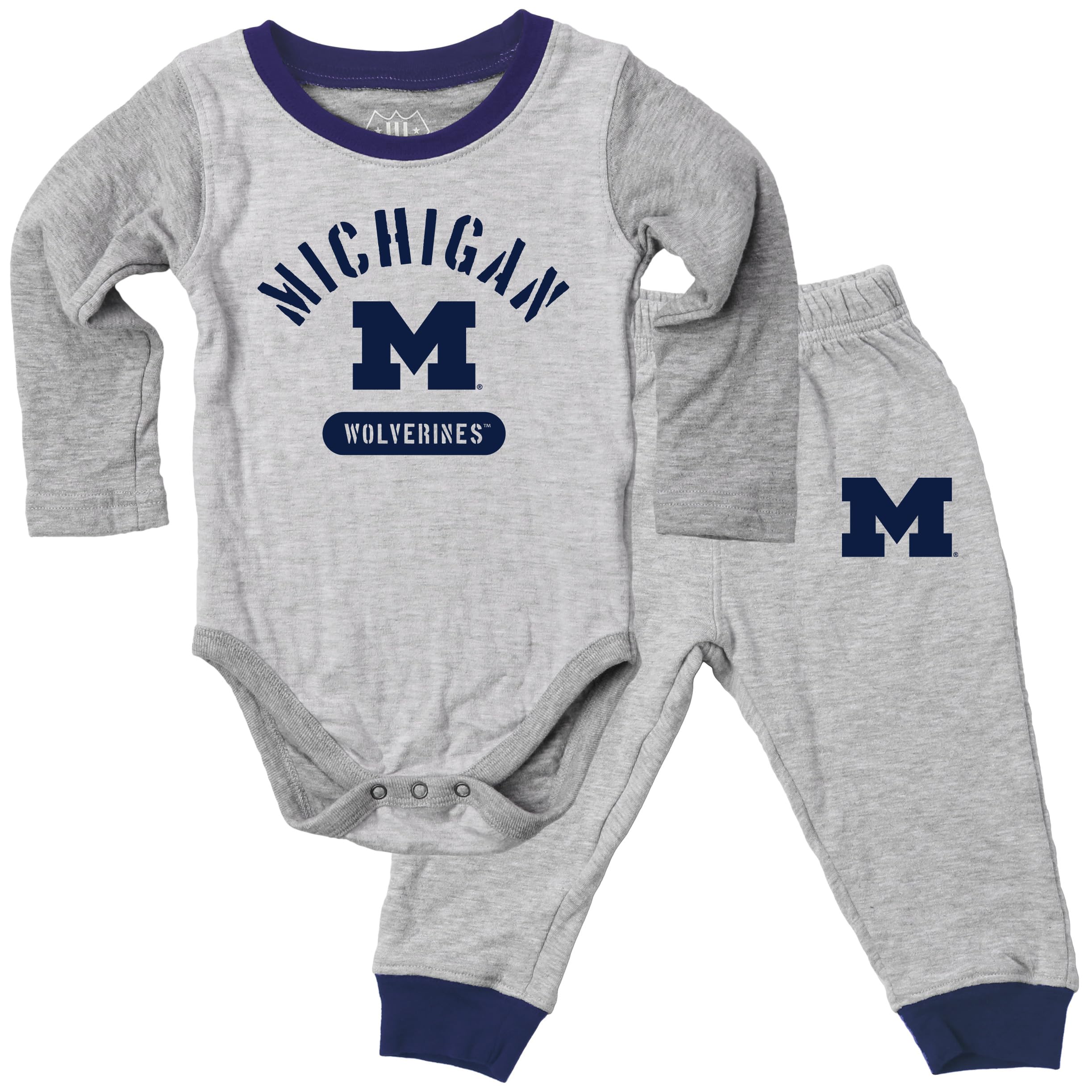 Wes and Willy Baby College Jie Jie Long Sleeve Bodysuit and Pant Set (Michigan Wolverines, 6M)