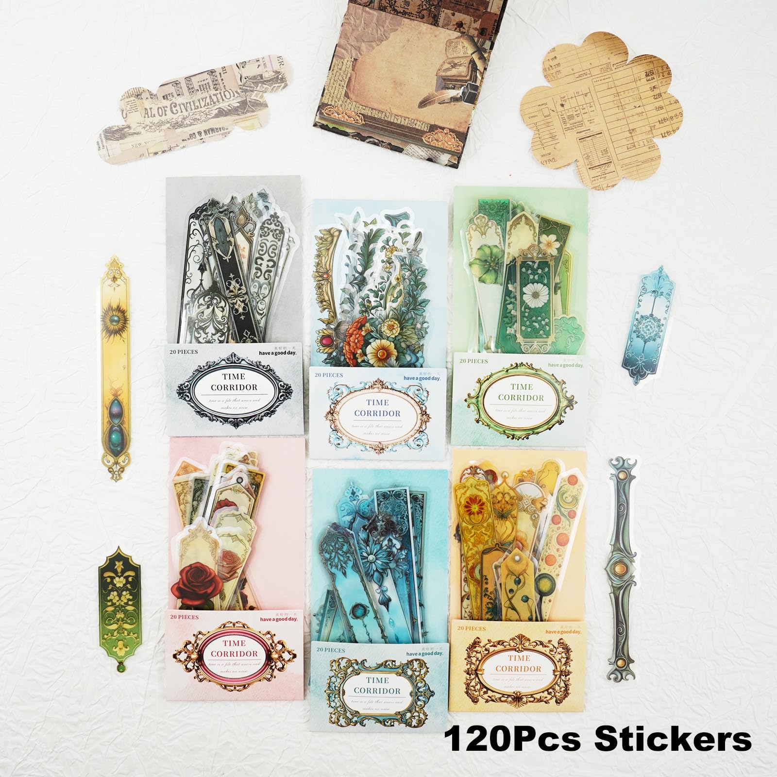 Naklejki w paski PET w stylu gotyckim, różowym, barokowym, szmaragdowym, bursztynowym i śniegowym w stylu vintage, etykiety do scrapbookingu i dziennika, przezroczyste, wodoodporne materiały