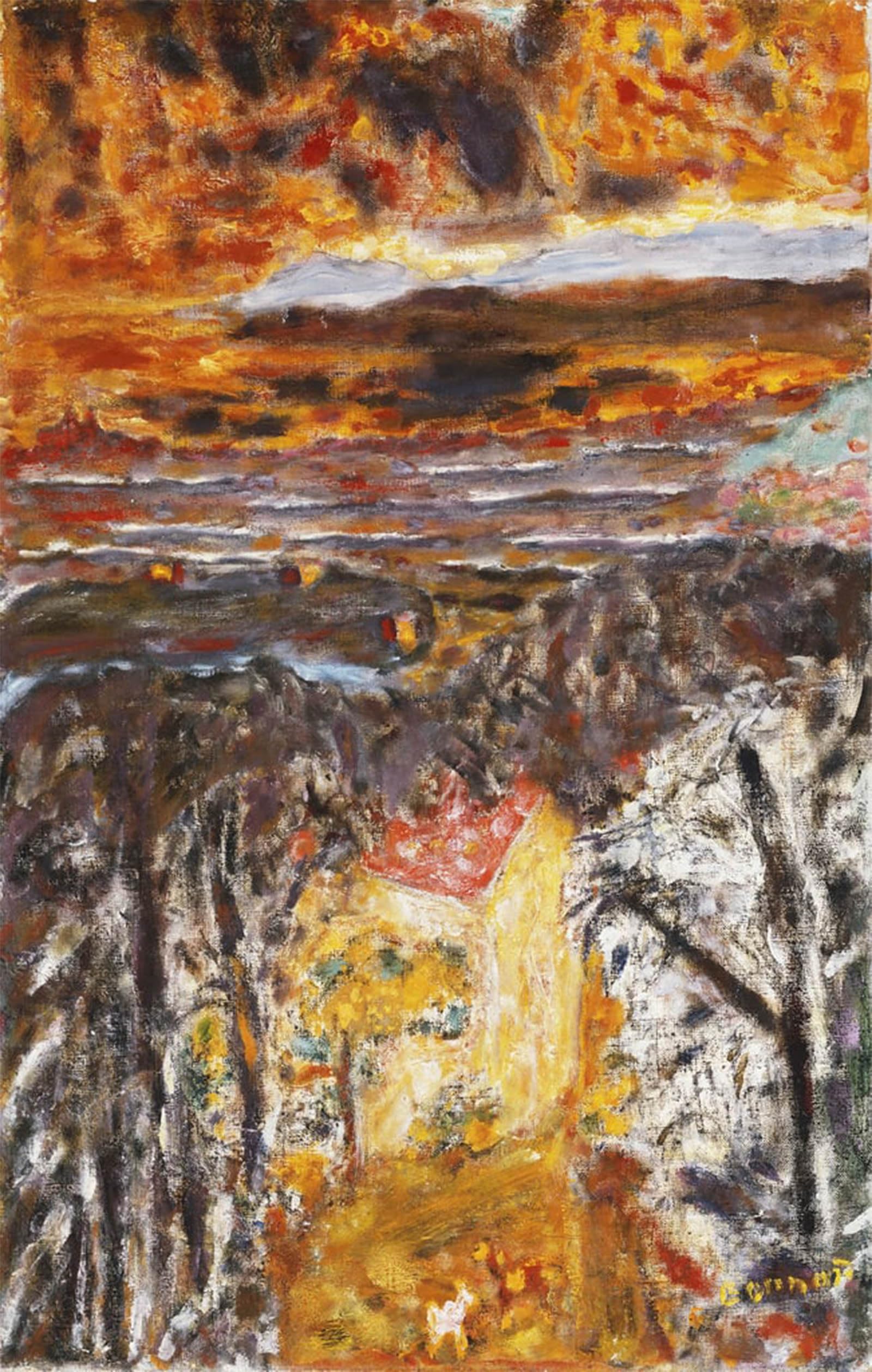 SERENDIPITP Abstract Painting Mural Print Picture Wall Decor Painting Landscape the Pink House Sunset Paysage the Roseoucher De Soleil by Pierre Bonnard Vintage Wall Artwork for Home Decor 60x90cm