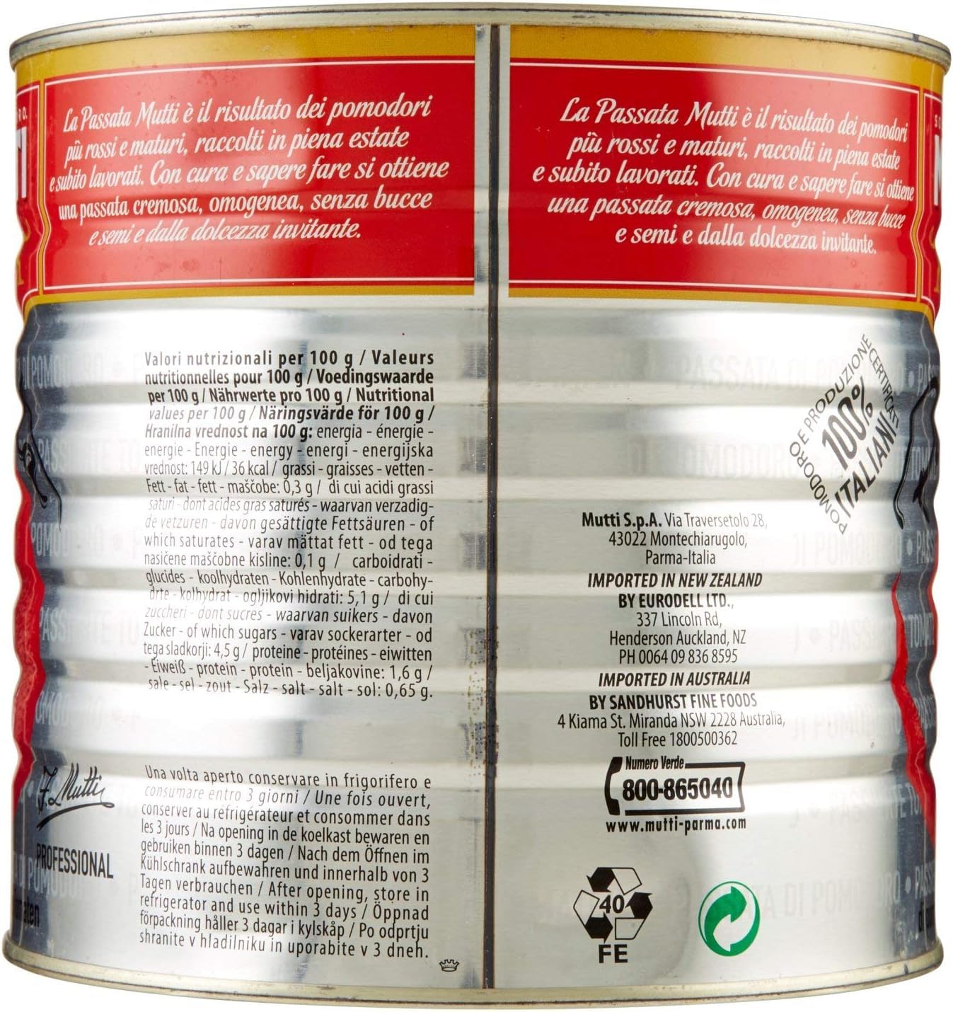 Mutti Passata di Pomodoro Tomatenpaste Tomaten sauce 100% Italienisch 3x 2.5 kg + Italian Gourmet polpa 400g