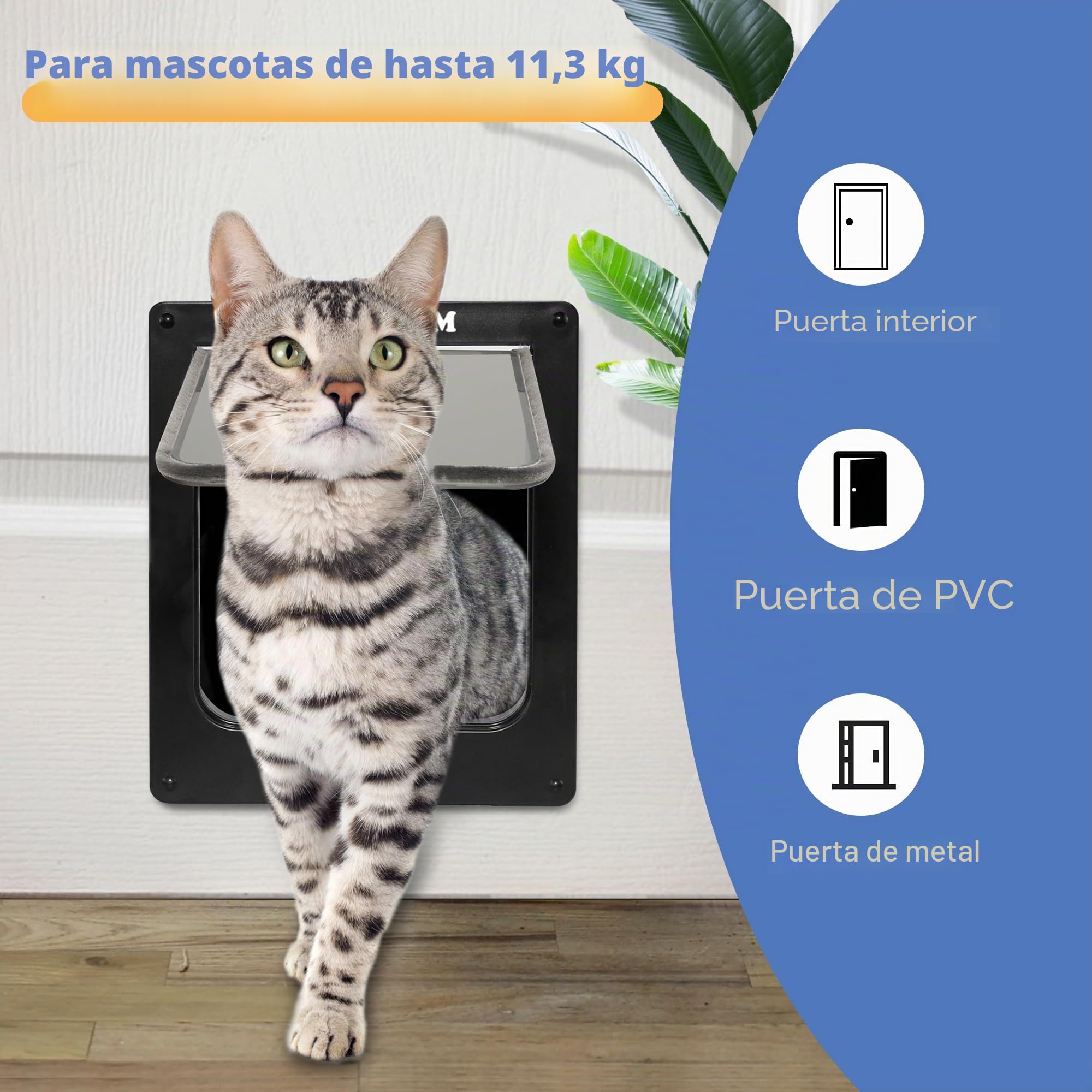 Puerta XL para gatos Wordcam, puerta fuerte para puertas interiores y exteriores, bloqueo de 4 vías, puerta para mascotas hasta 25 libras, gatos, gatitos, perros, fácil instalación, resistente a la