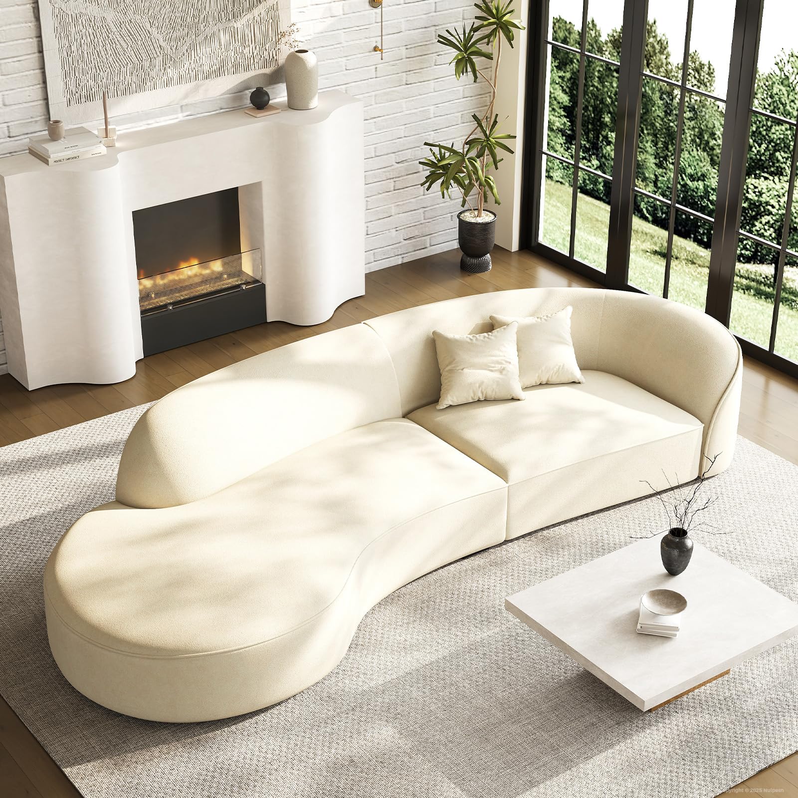110 Left-Facing Luxury Curved Sectional Sofa Modern L-Shaped Couch with Chaise on Left Plush Microfiber Upholstered Cloud Sofa