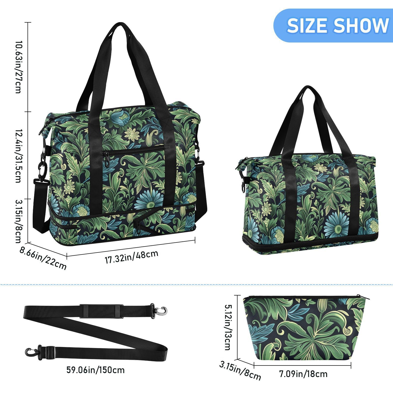 William Morris Daisy ciemnoniebieska torba podręczna z kieszenią na mokro regulowany pasek torba podróżna torba na siłownię do treningu wielofunkcyjna dla mężczyzn kobiet