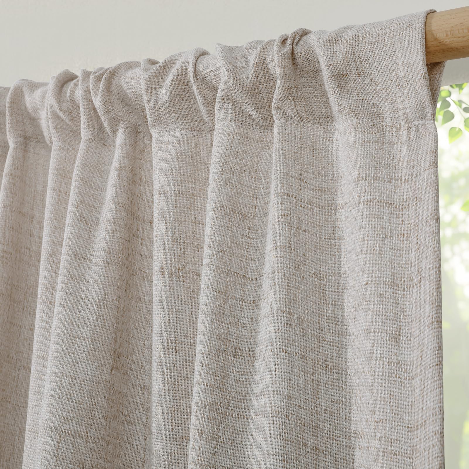 Softalker Scheibengardinen Gardinen Vorhang Kurz modern Leinenoptik Gardine Schal Leinenvorhang für Gardinenstange Fertiggardinen 2er Set 225x140 cm (HxBfür Wohnzimmer Schlafzimmer Kinderzimmer,Natur