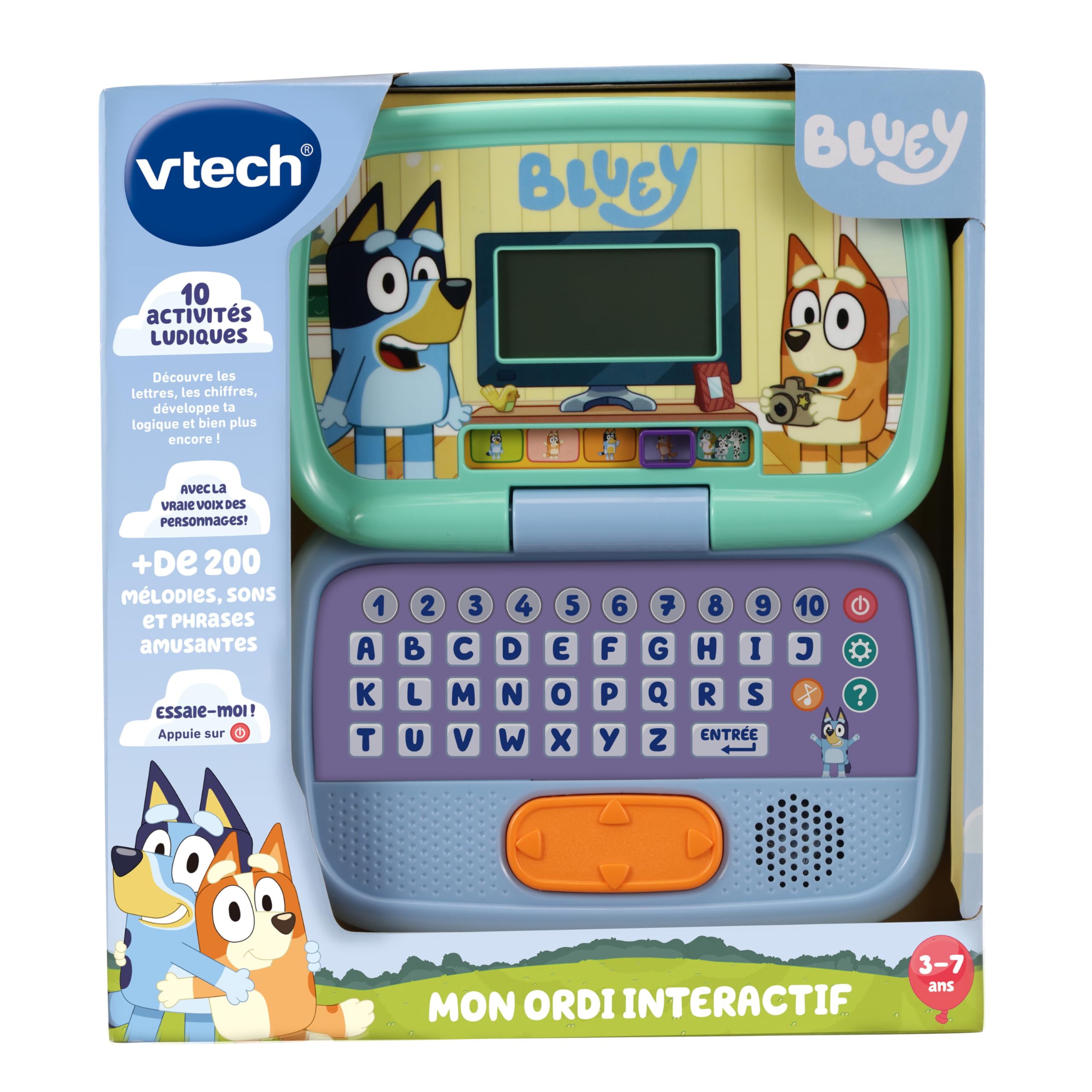 VTech - Bluey, Mon Ordi Interactif, Ordinateur Enfant avec Écran Rétroéclairé, 10 Activités et Jeux Éducatifs, Cadeau Enfant de 3 Ans à 7 Ans - Contenu en Français