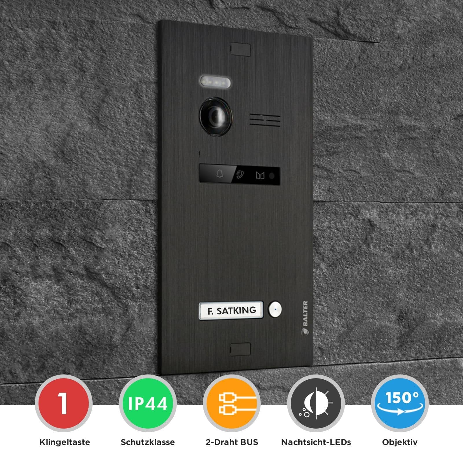 Nonic Balter EVO 1 Familienhaus Video Türsprechanlage für Haustür mit Kamera und Klingel, Gegensprechanlage mit Türklingel kabelgebunden und 2X 4.3 Mini Monitor Türöffner Sprechanlage Set