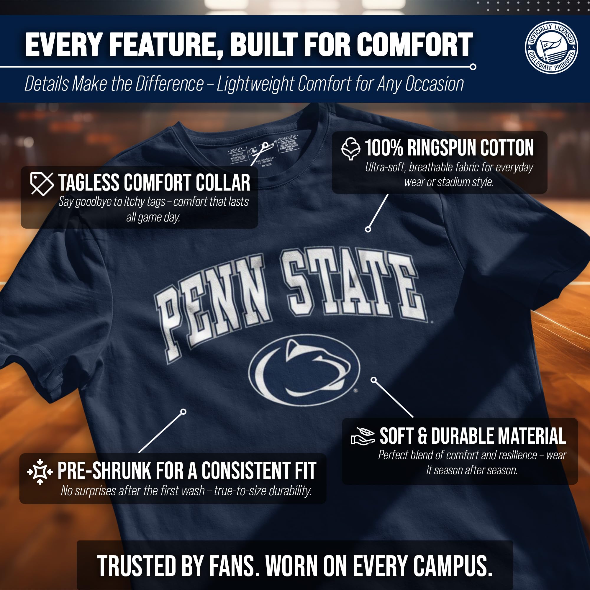 Campus Colors NCAA Adult Gameday Cotton T-Shirt - Premium Quality - Semi-fitted Style - Officially Licensed Product in use