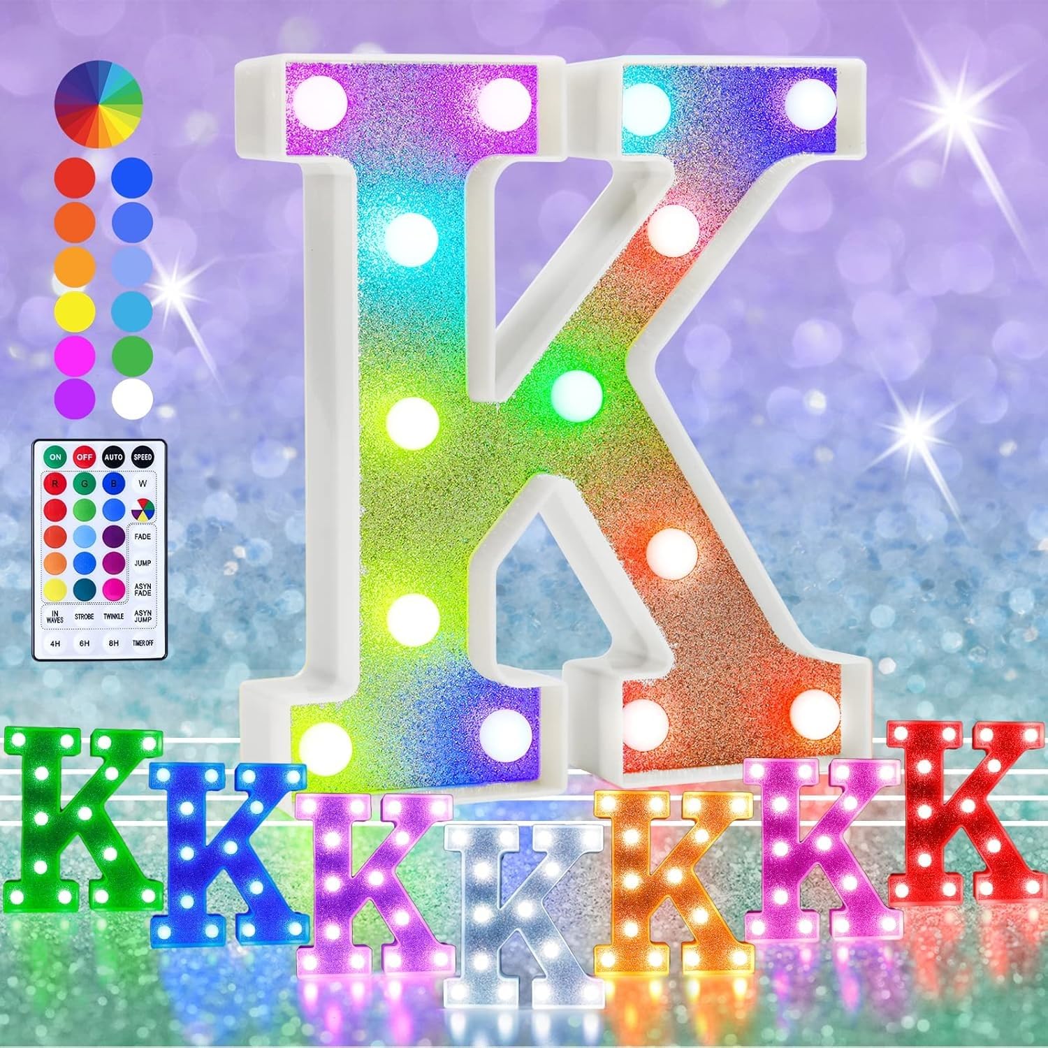 RGB LED Marquee Letter Lights, Light Up Letters Glitter Alphabet Letter Sign Battery Powered for Night Light Birthday Party Wedding Girls Gifts Home Bar Christmas Decoration