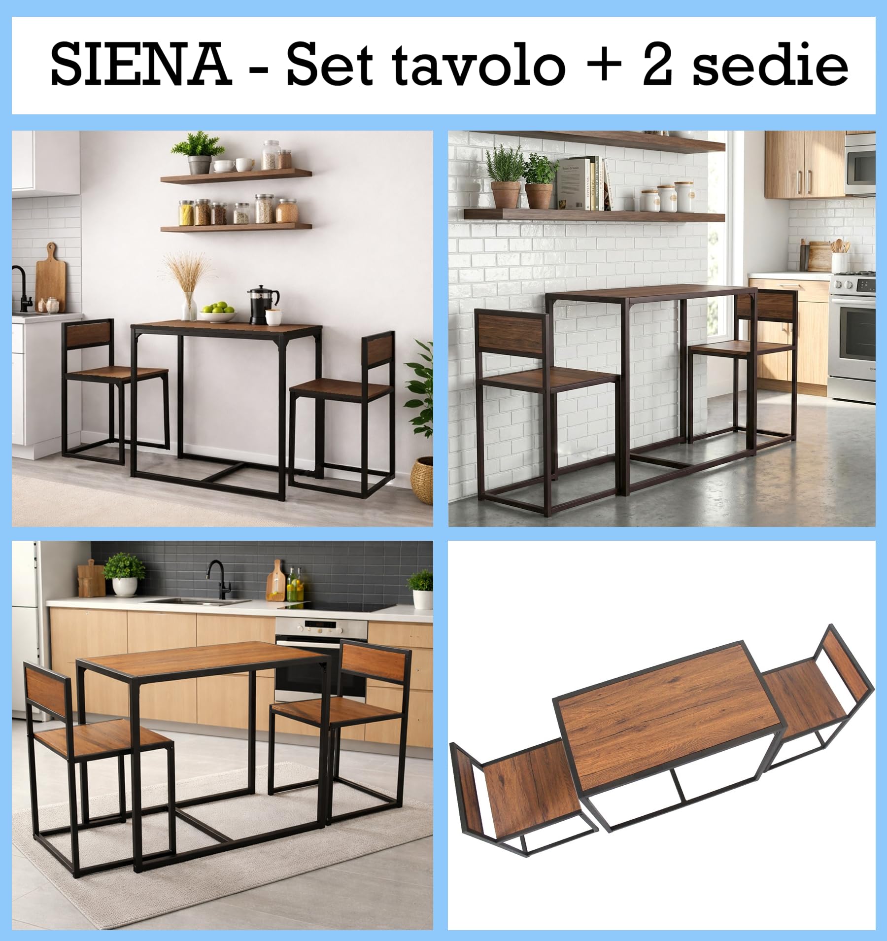 yelloo - Tavolo Bar con Sgabelli Salvaspazio, Angolo Bar per Casa, Tavolino Bar uso Interno, Ideale per Birreria, Pizzeria, Perfetto per Arredare Casa con Stile (Siena - Tavolo + 2 Sedie)