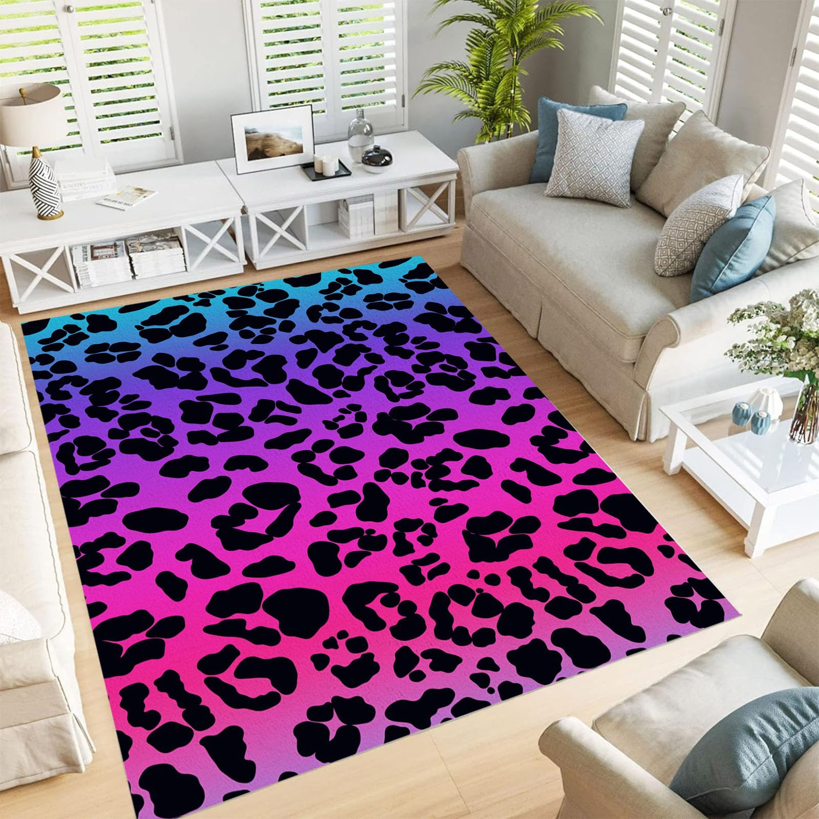 Tapis léopard fluo lavable et antidérapant qui ne perd pas ses poils