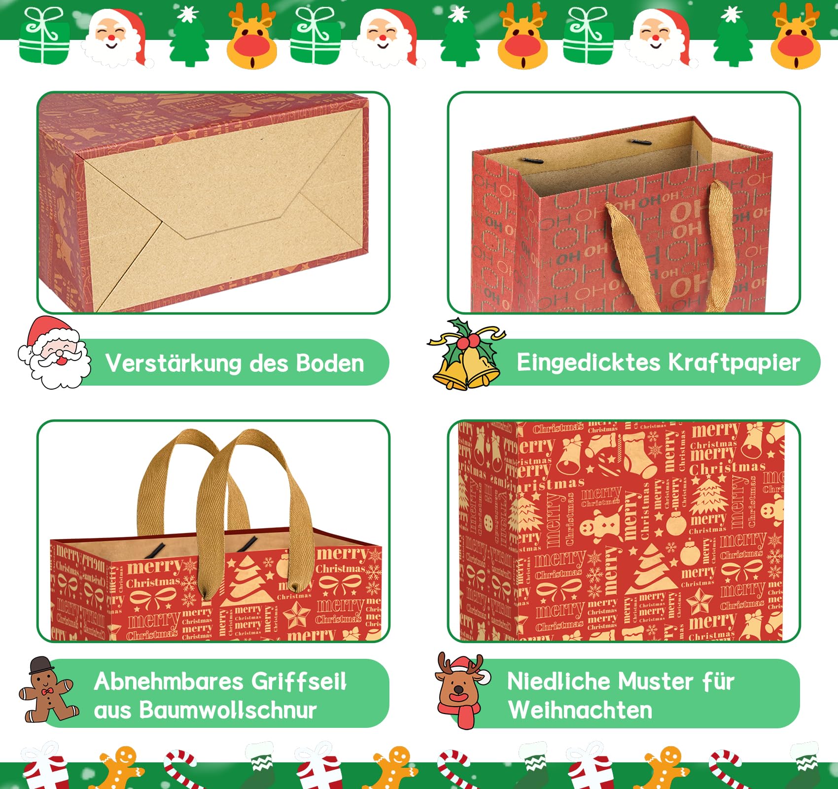 Agoer 12 Kraft Paper Bags Christmas,S/M/L Christmas Gift Bags With Handles,8 Assorted Designs Xmas Paper Bags For Presents,Recyclable Craft Bags Gifts For Holiday Party Favors And Decor Supplies