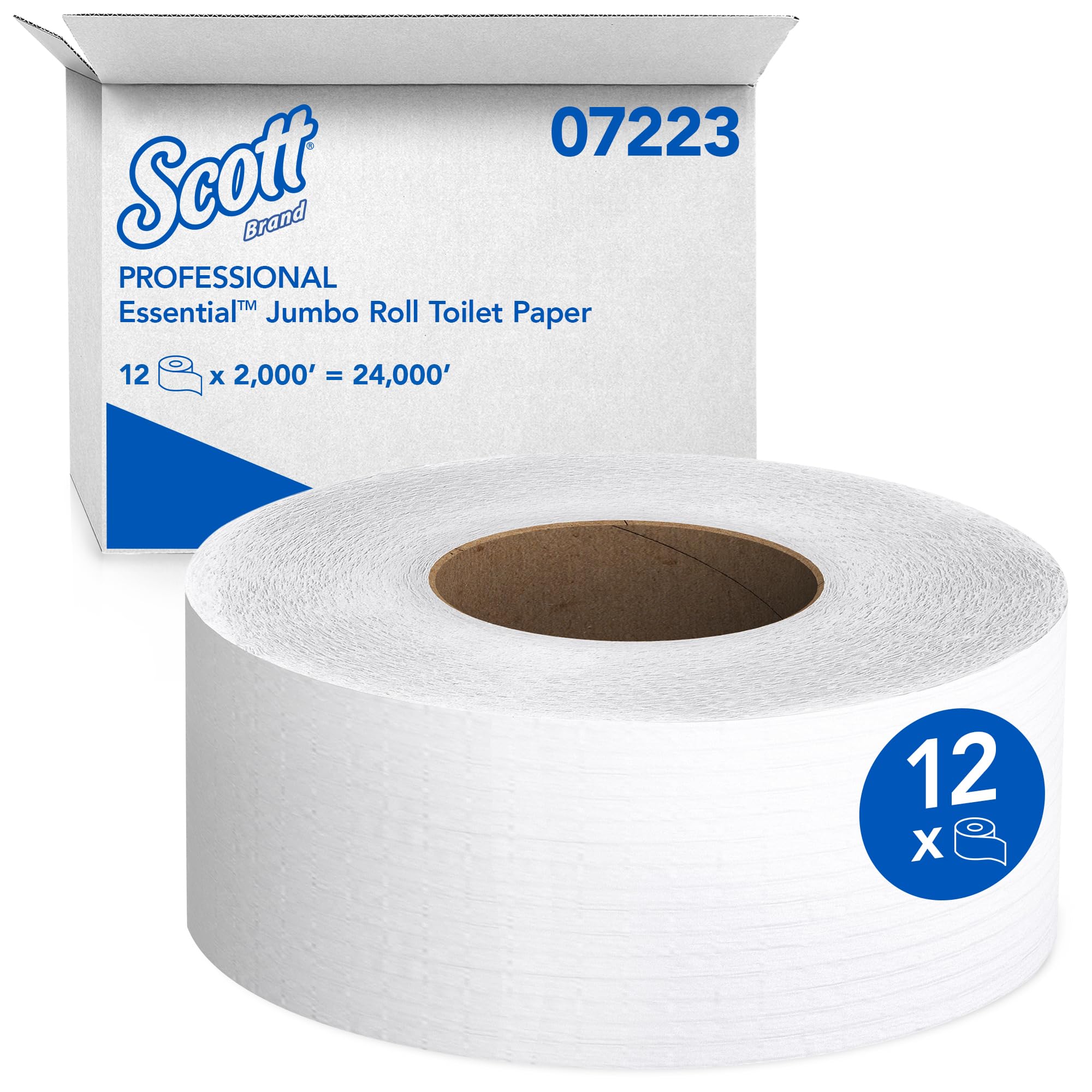 Jumbo Roll Toilet Paper by Scott Professional – 2000 Feet (Pack of 12), Paper, White, Pack of 12, Model 07223
