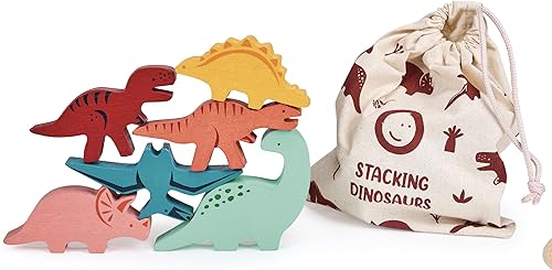 mentari Happy Stacking - Juego de dinosaurios de madera con T-Rex, triceratops, estegosaurio, brontosaurio, iguanodón, pterodáctilo, 7.87 pulgadas disponible en Yaxa Colombia