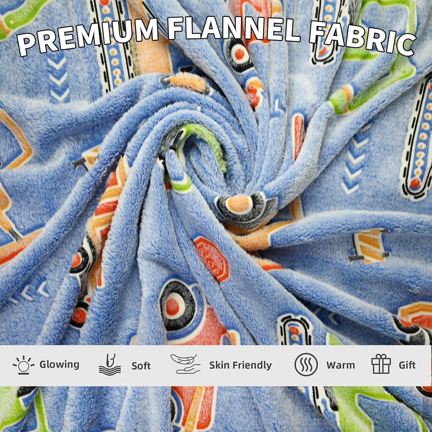 Happy Hues Vehicles Glow in The Dark Blanket-200 x 150 cm- Super Soft Fluffy Flannel Fleece All Season Blanket for Babies-Toddlers-Kids & Teen Boys & Girls-Gifting Ideas for 0-15 Years 3