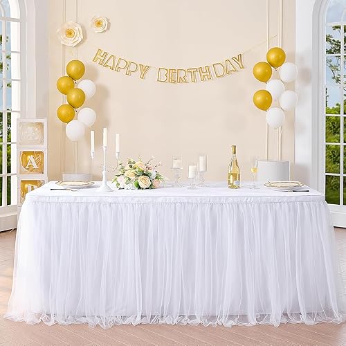 Miniatura 28 de Suppromo Falda de mesa de tul rojo de 6 pies, faldas de mesa tutú para mesas rectangulares o redondas, manteles rojos para Navidad, baby shower,