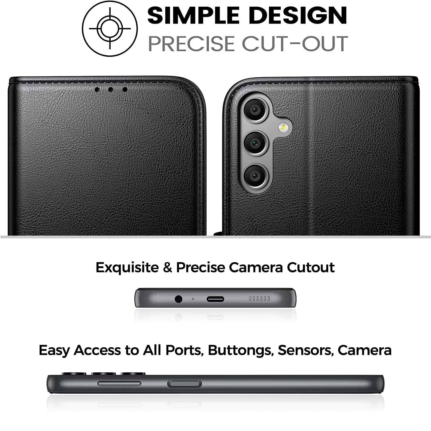 Peakally Etui kompatybilny z Samsung Galaxy A16 5G [z 1 sztuką pancernego szkła ochronnego] [skóra poliuretanowa premium] [blokada RFID] [kieszeń na karty] etui z klapką, Czarny