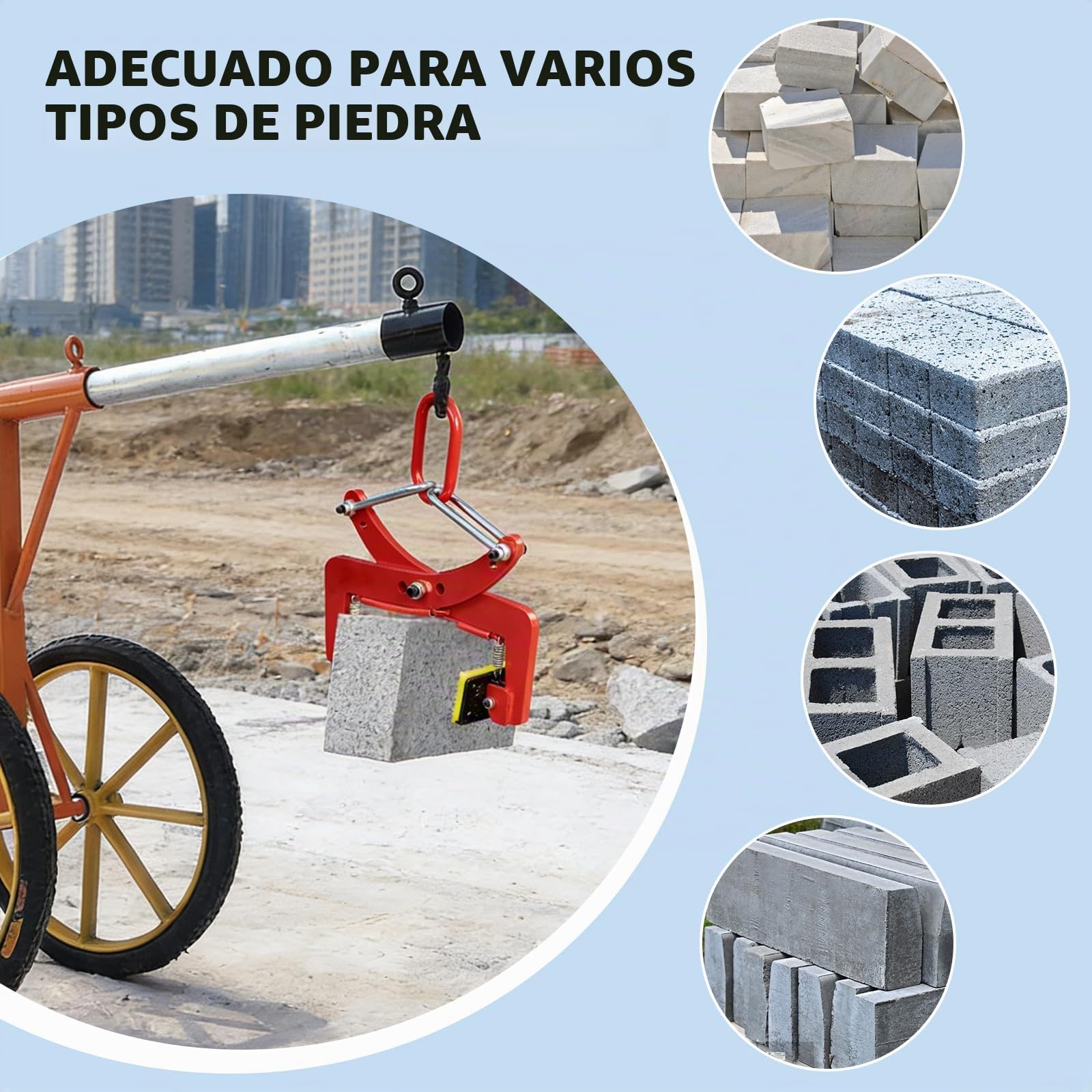 Pinzas para bordillos, tenazas elevadoras con capacidad de carga de 325 kg | elevador de piedras con diámetro de apertura ajustable de 6-18 cm para el transporte de piedras