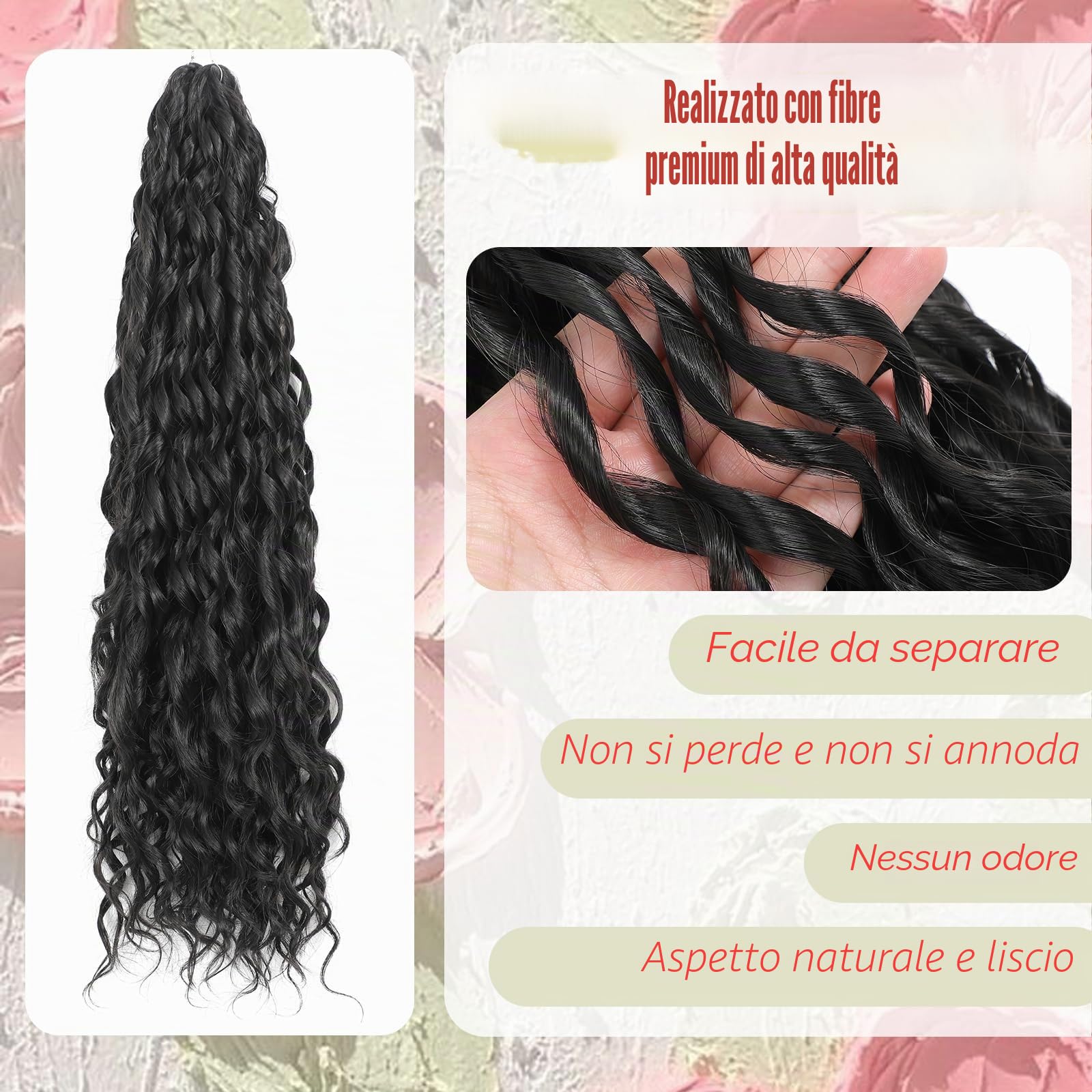 Extension a crochet per capelli profondi, 24 pollici, capelli sintetici, boho ondulati, per donne (1B, 24 pollici), confezione da 3 pezzi)