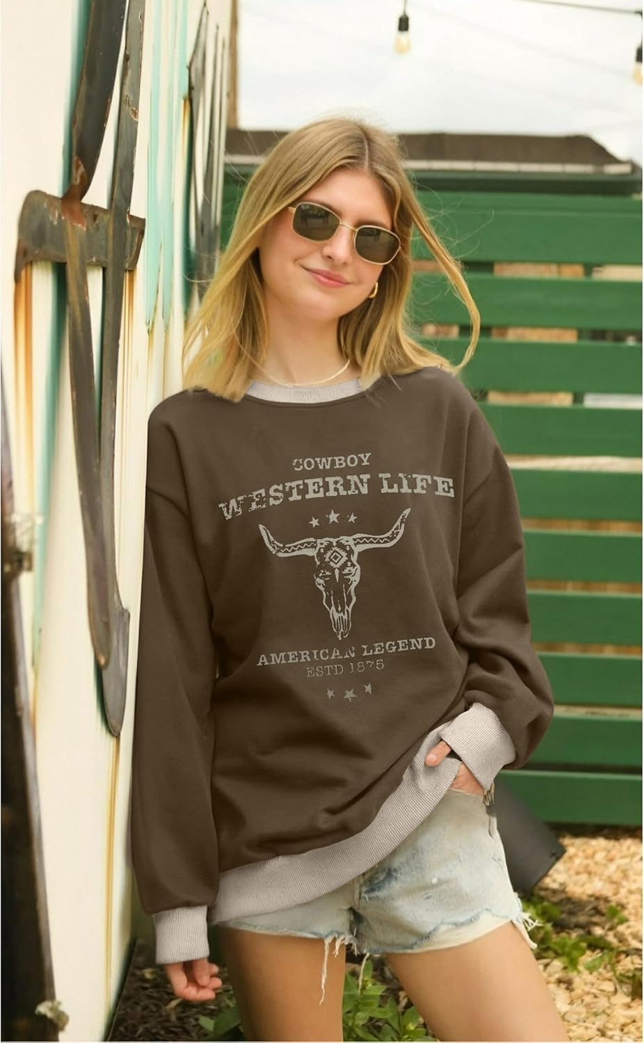 ASTANFY Cow Skull Western Sweatshirts For Women Country Western Outfits Cowgirl Pullover Sweatshirts - Image 3