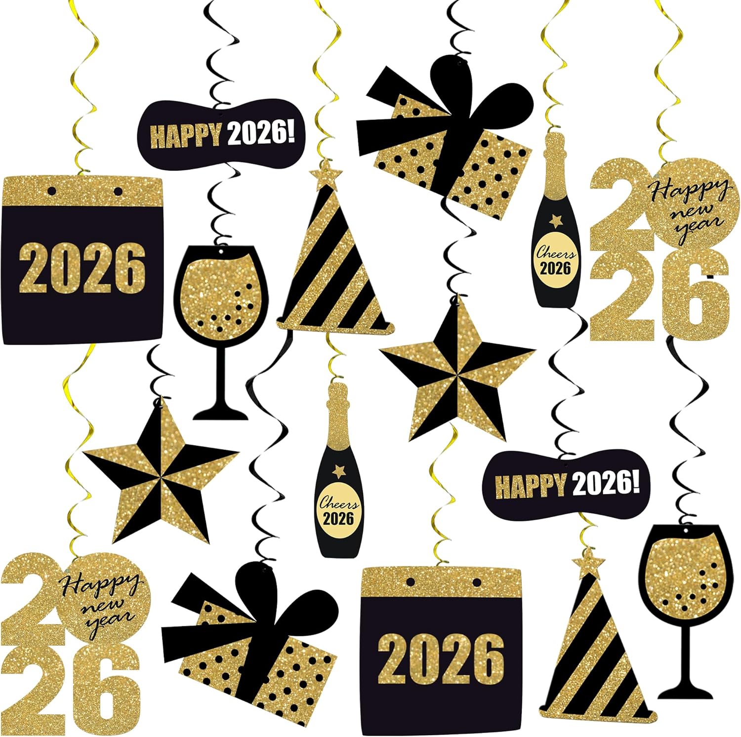 KatchOn, Pack of 40, Hanging Christmas Decorations Indoor | Festive Xmas Paper Lanterns & Honeycomb Ornaments with Happy New Year Hanging Swirls | Ceiling Decorations, Happy New Year Decoration 2026