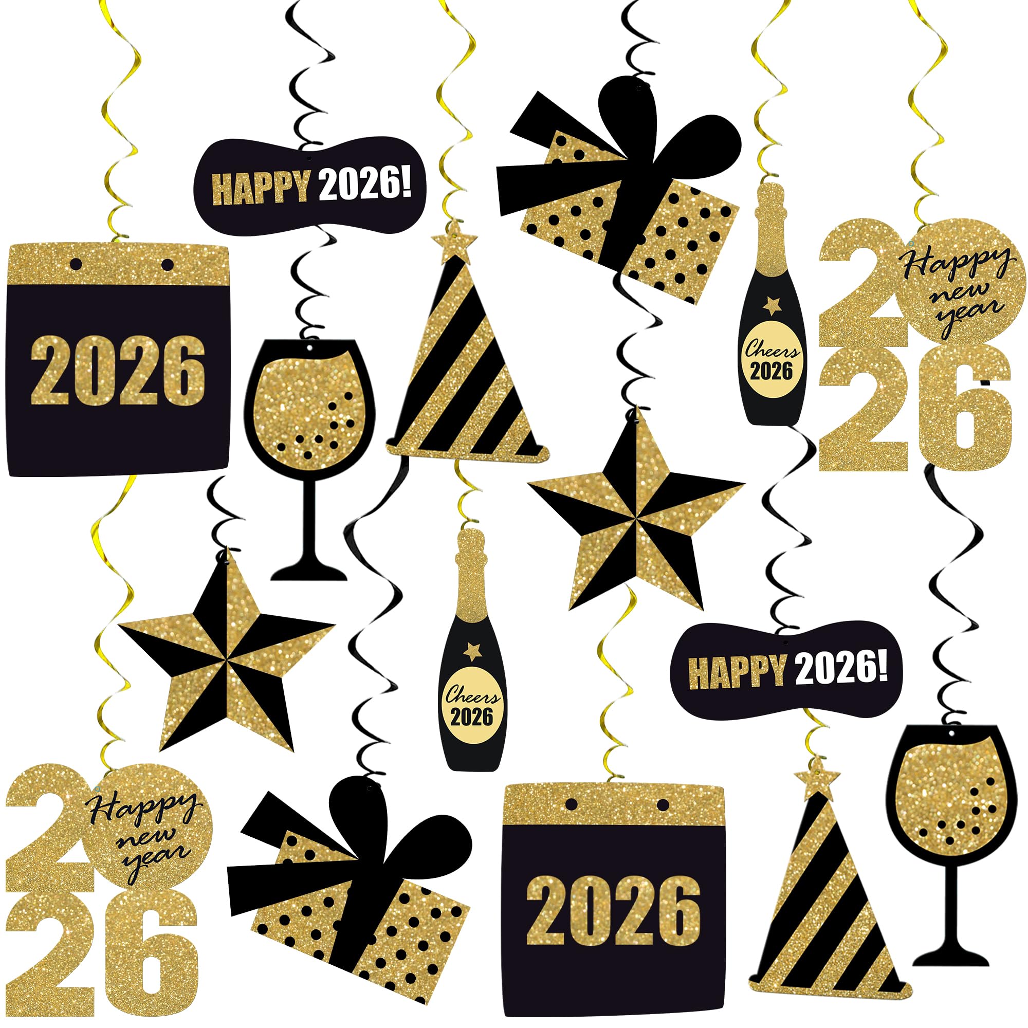 KatchOn, Happy New Year Hanging Swirls - Pack of 30, No DIY | Ceiling Decorations, New Years Eve Party Supplies 2026 | Happy New Year Decorations 2026 | NYE Decorations | New Years Eve Decorations