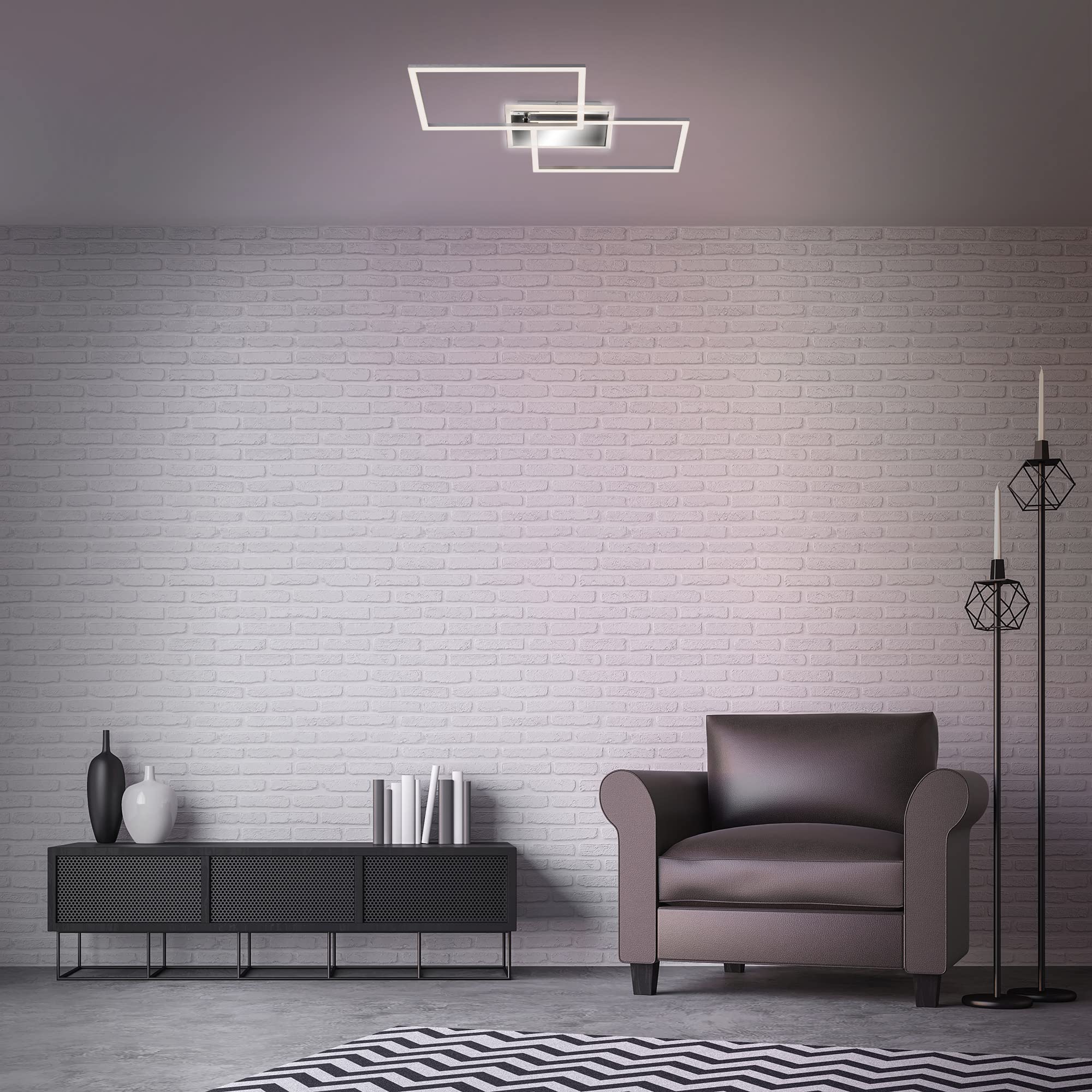 BRILONER Lampa sufitowa LED, ściemniana, z pilotem zdalnego sterowania, z regulacją temperatury barwowej, z funkcją oświetlenia nocnego i timerem, 40 W, chrom, aluminium, 500 x 388 x 80 mm (dł. x szer