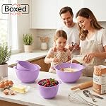BoxedHome Nesting Ensemble de bols de mélange en plastique, 4 Ensemble de bols de mélange de pièces avec pour les gouttes, taille 1.7, 2.5, 3.5 et 4,5qt, pour la préparation, le mélange, la cuisson, la cuisine(2023 Nouvelle version, pourpre)