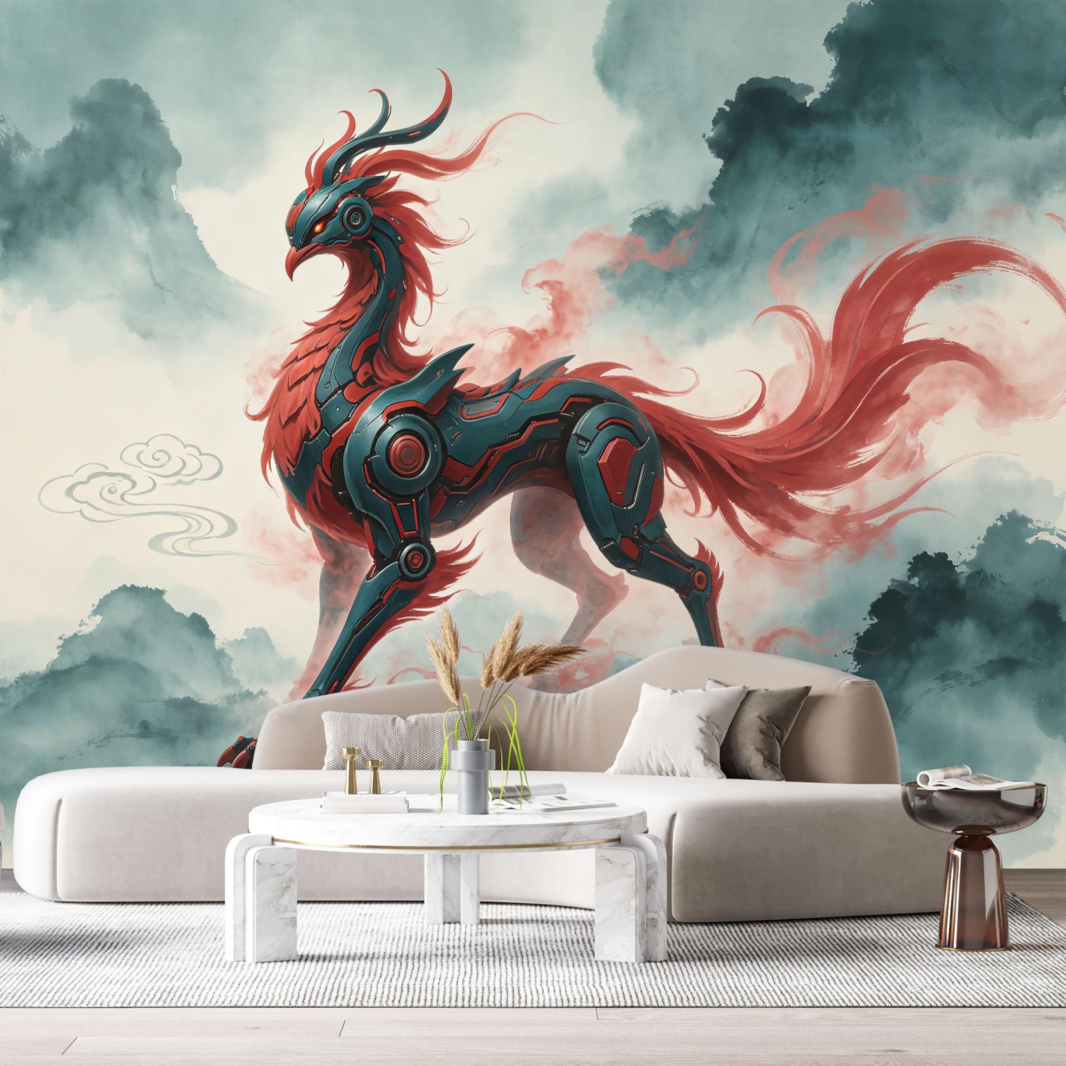 Custom Size Wall Mural Mechanical Phoenix Mech SciFi Creature Futuristic Metal Armor Art SelfAdhesive Art Prints Removable Large Wallpaper Esports Room Game Room Tenant Room Studio