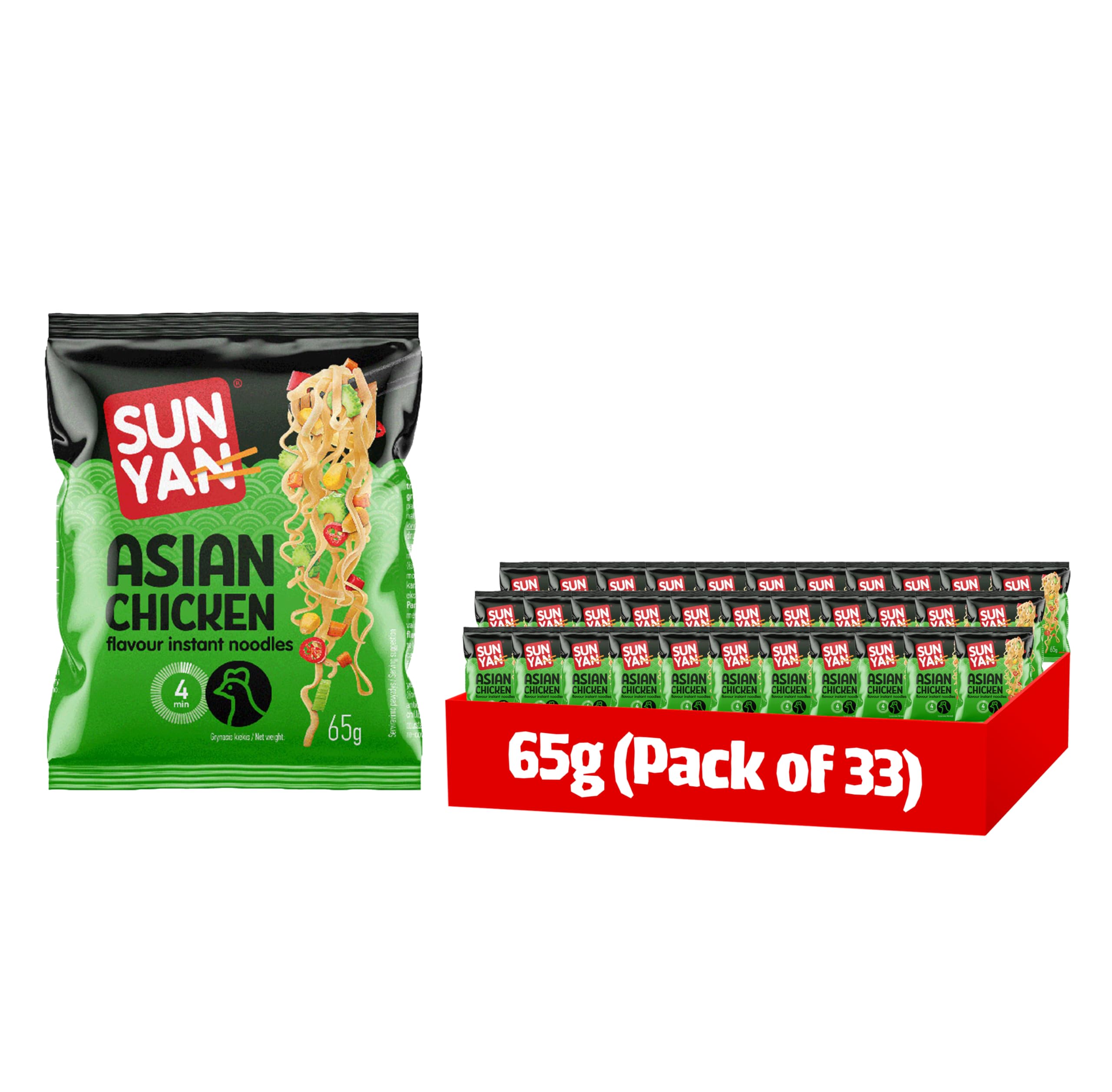 Sun Yan Instant Asian Style Ramen Chicken Flavour Noodles, 65g (Pack of 33)