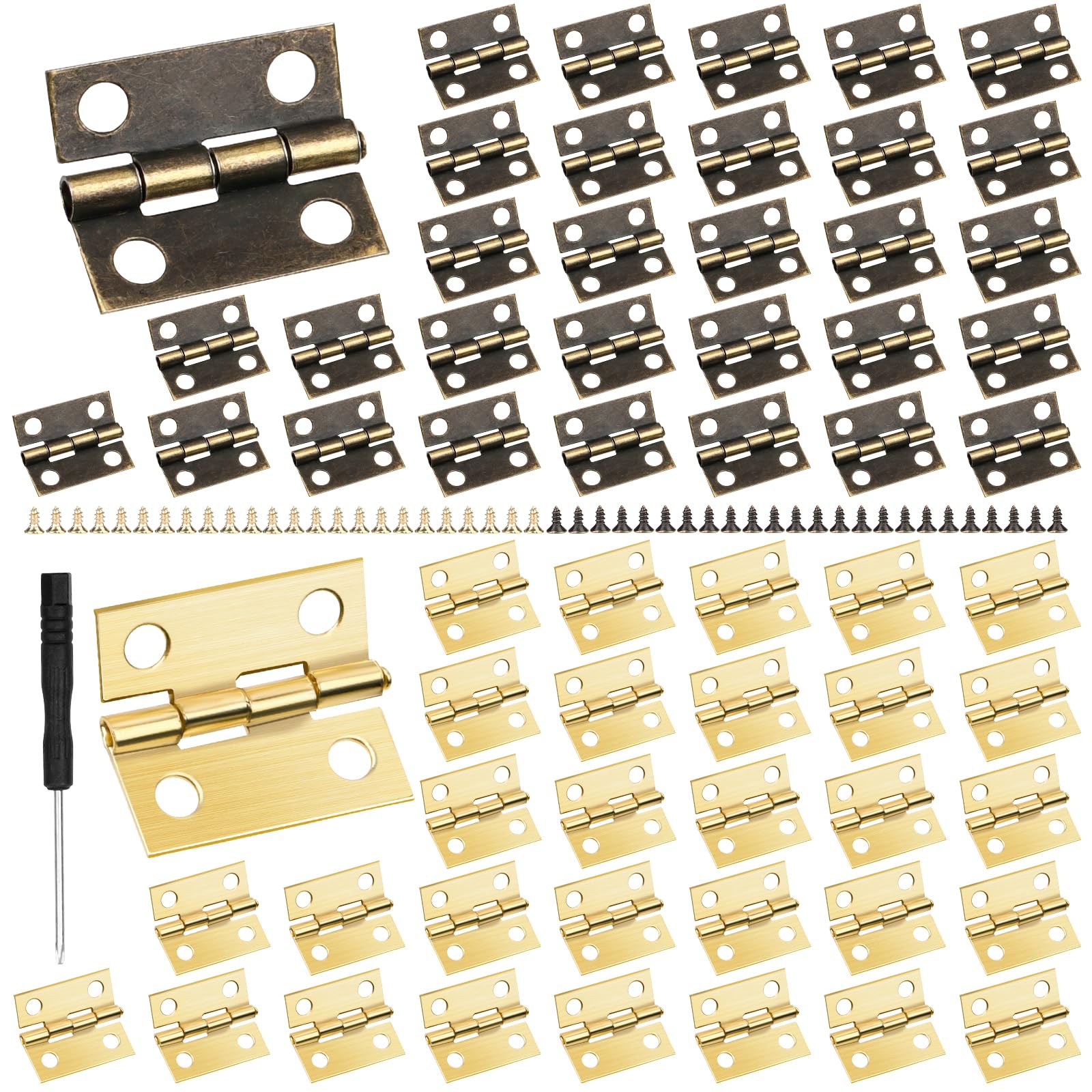 Mini Hinges - Antique Brass & Gold for Crafts -2 Mini Hinges - Antique Brass & Gold for Crafts -2
