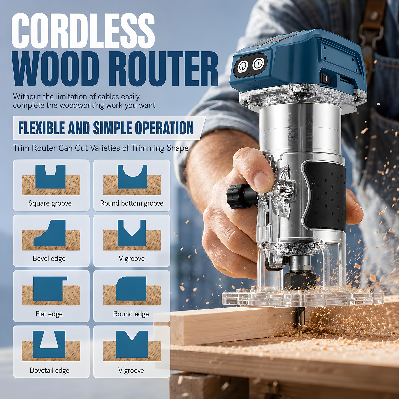 Fresadora con batería compatible con batería Makita de 18 V, 800 W, recortadora sin escobillas, fresadora de cantos, 5 marchas, 30000 rpm, batería eléctrica, fresa de madera para carpintería, 6/6,35/8