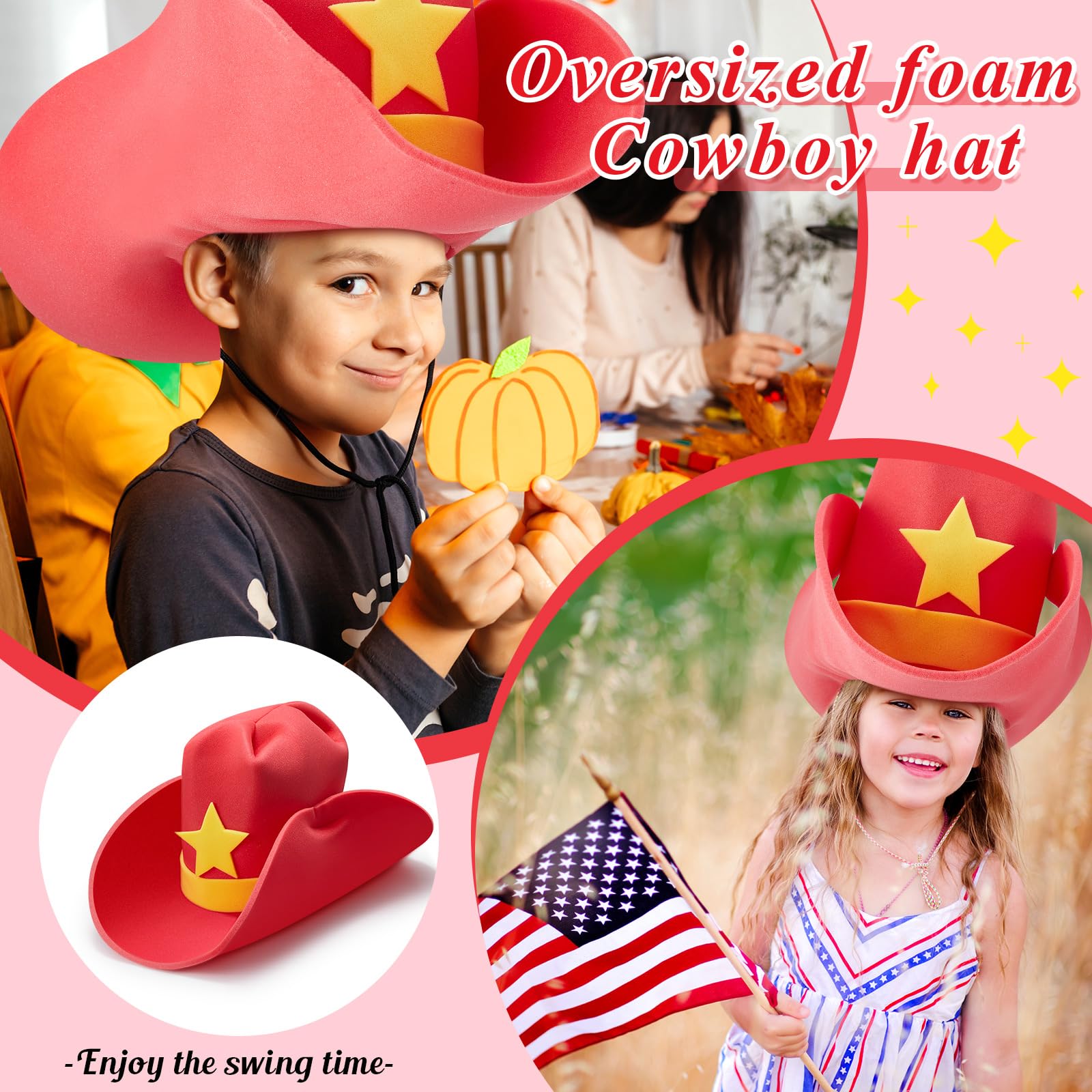 Jeyiour 4 Pcs Foam Cowboy Hat Huge Vintage Cowboy Hat Fun Oversized