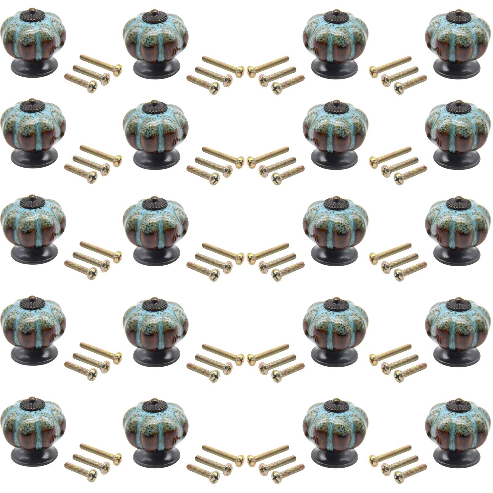 Ceramic Knobs Cabinet Knob 40mm Vintage Decorative Pull Handles 20Pcs Blue, Single Hole Ceramic knob Wardrobe Handle Blue Cabinet Knobs for Drawer