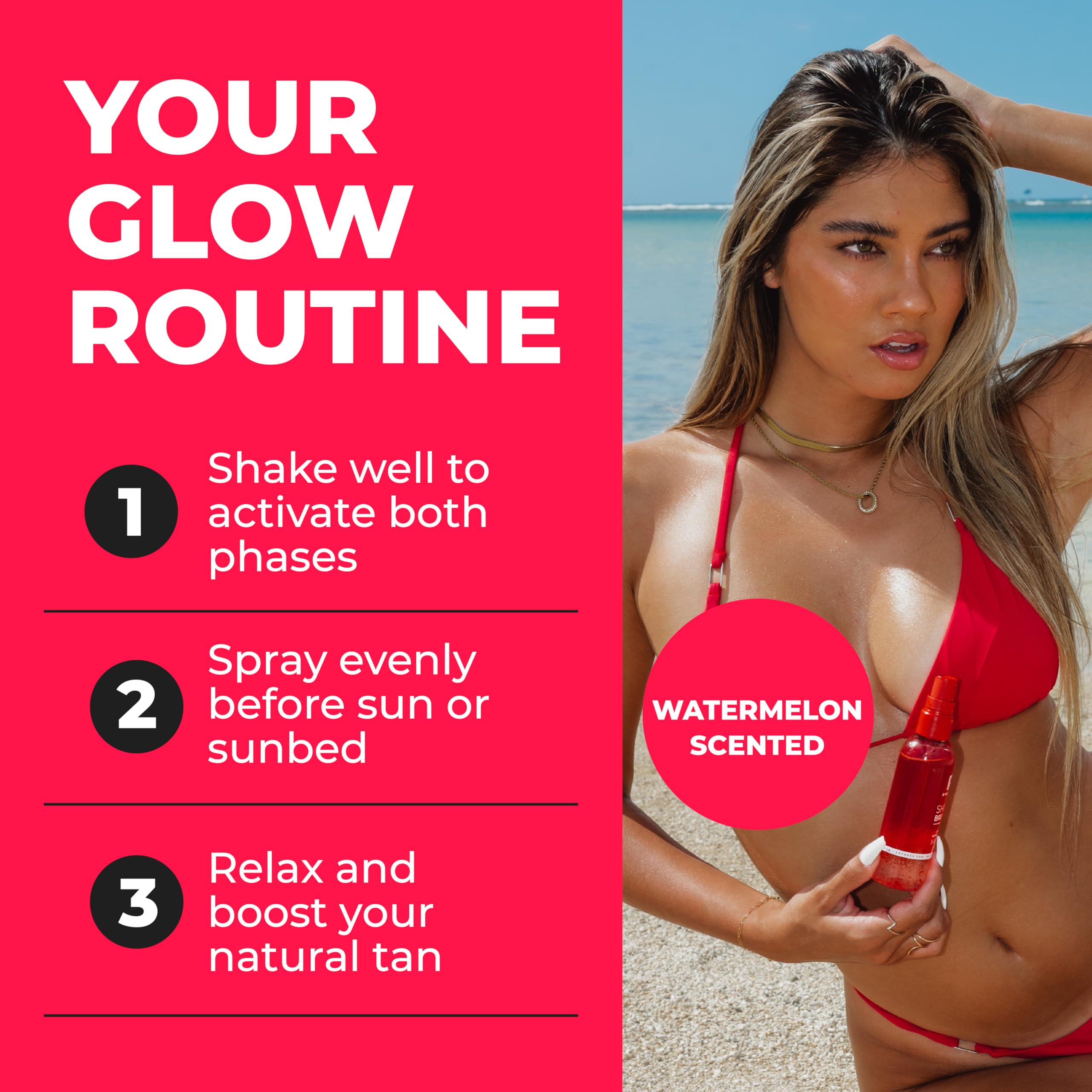 BYROKKO Shine Brown dwufazowy bronzer w sprayu arbuz, 100 ml, akcelerator z naturalnymi olejkami i kwasem hialuronowym, do opalania i opalania, nawilżający i szybko wchłaniający