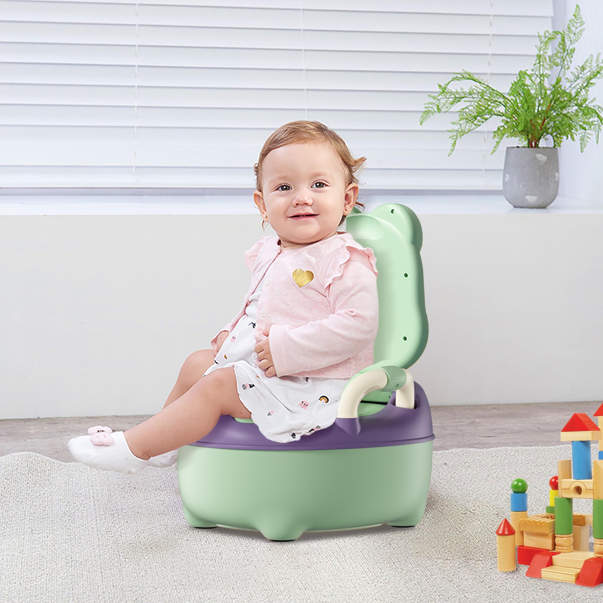 YUENFONG Vasino per bambini, sedile da toilette rimovibile con bracciolo, piedini antiscivolo per bambini, per bambini da 3 a 6 anni (verde)