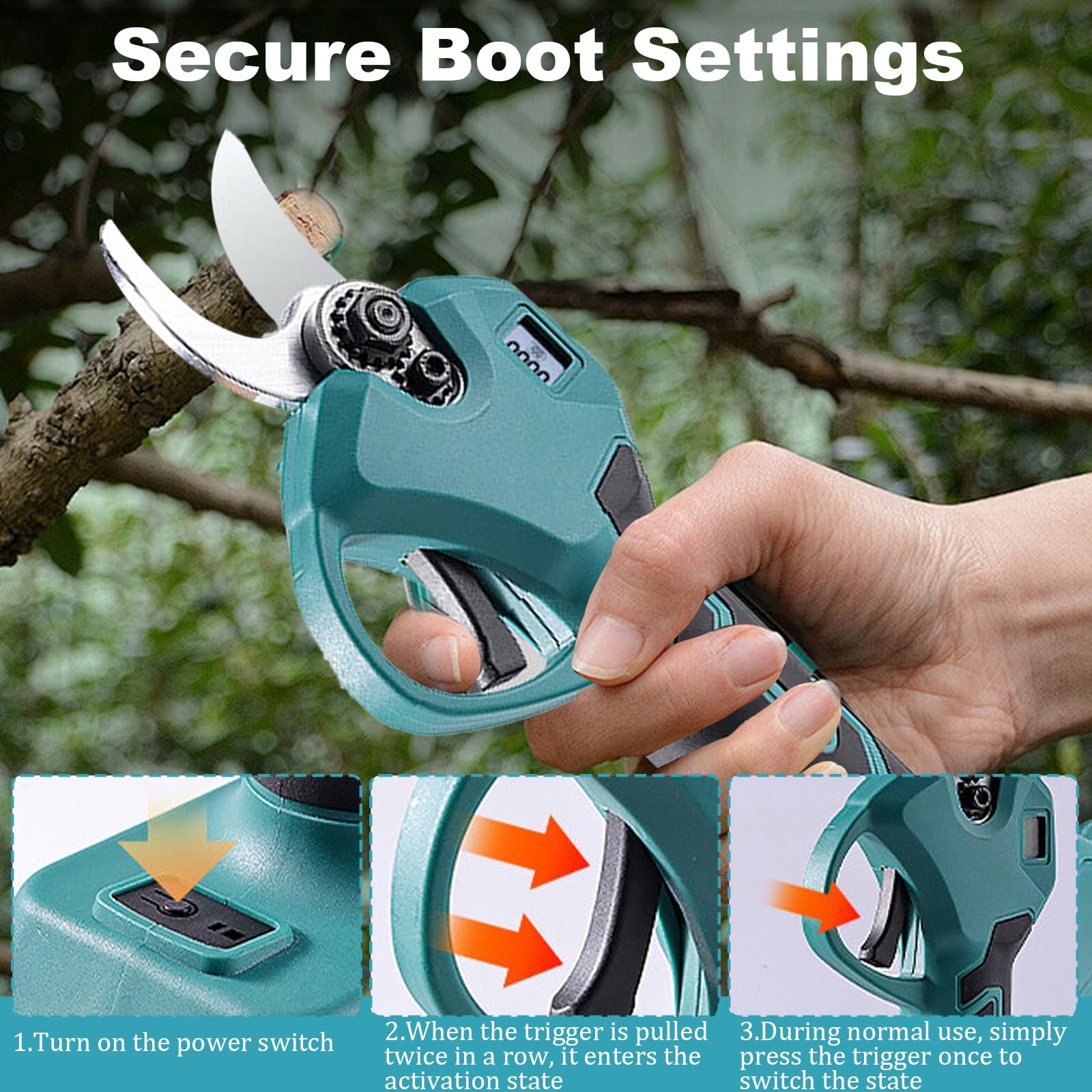 Sécateur Électrique sans Fil 21V avec 2 Batteries 2.0Ah & Chargeur, Coupe-branches Électrique avec Moteur sans Balais et Lame SK5, Diamètre de Coupe 25mm – Sécateur à Batterie pour Jardinage