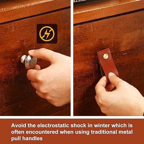 Miniatura 5 de BBTO 24 tiradores de cuero de PVC para cajones, hechos a mano, de piel de PVC, pomos para muebles de gabinete, manija de puerta, tiradores para