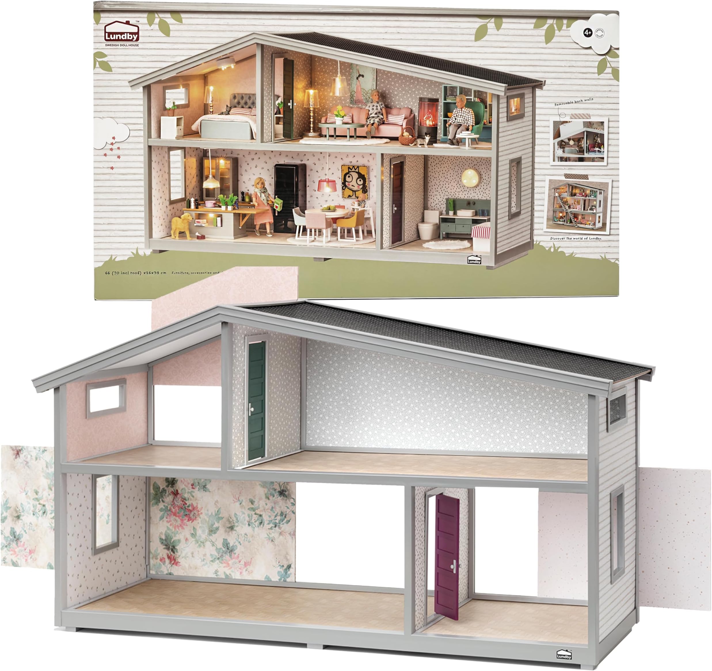 Dolls House – Expandable Doll House for Boys and Girls – Kids 2 Storey Dollhouse with 4 Rooms, Windows and Colorful Openable Doors