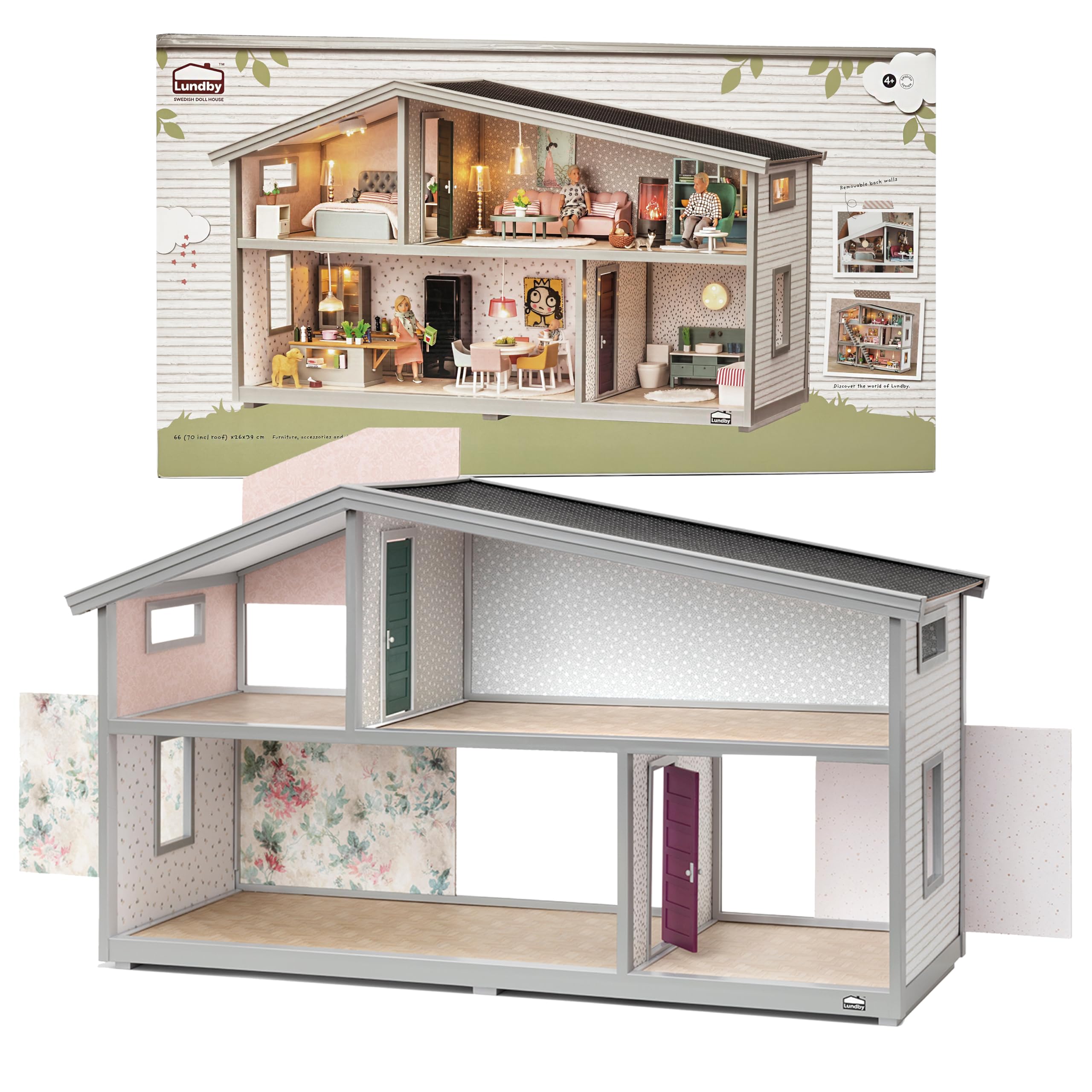Lundby Dolls House – Expandable Doll House for Boys and Girls – Kids 2 Storey Dollhouse with 4 Rooms, Windows and Colorful Openable Doors