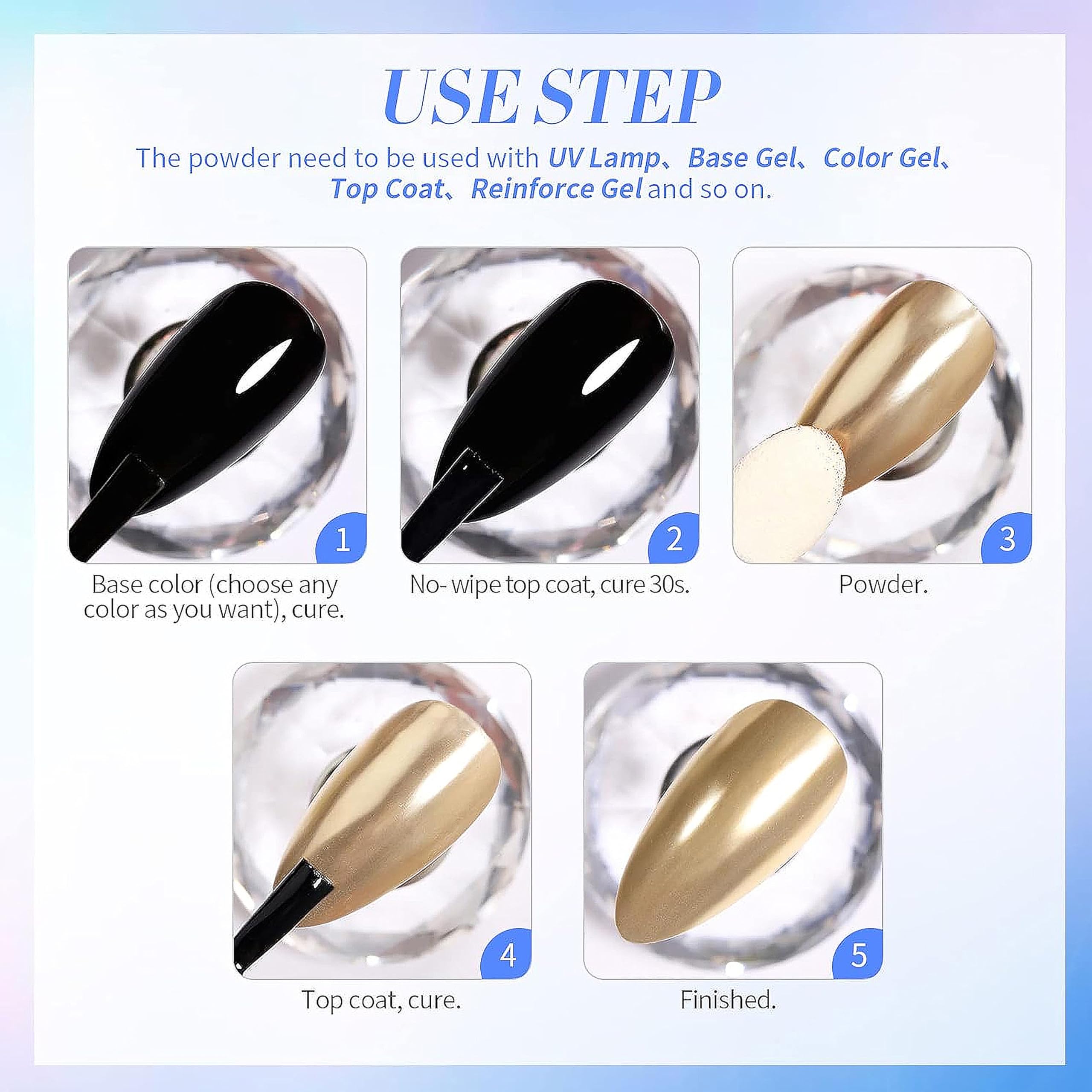 Chrome Nail Powder, 4 kolory, chromowany puder brokatowy, zestaw - proszek do paznokci, proszek do paznokci, błyszczący proszek, efekt lustrzany, DIY