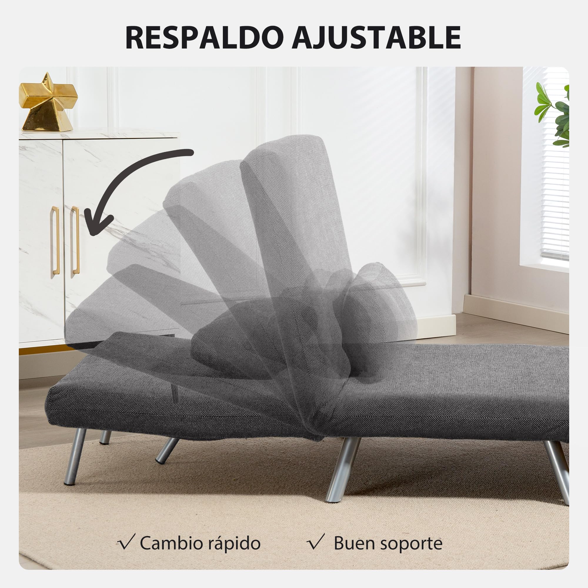 HOMCOM Sofá Cama de 1 Plazas 3 en 1 Sillón Cama Plegable Tapizado en Pata de Gallo con Respaldo Ajustable de 5 Niveles y Almohada Acolchada para Oficina Dormitorio Salón 80x75x83 cm Negro