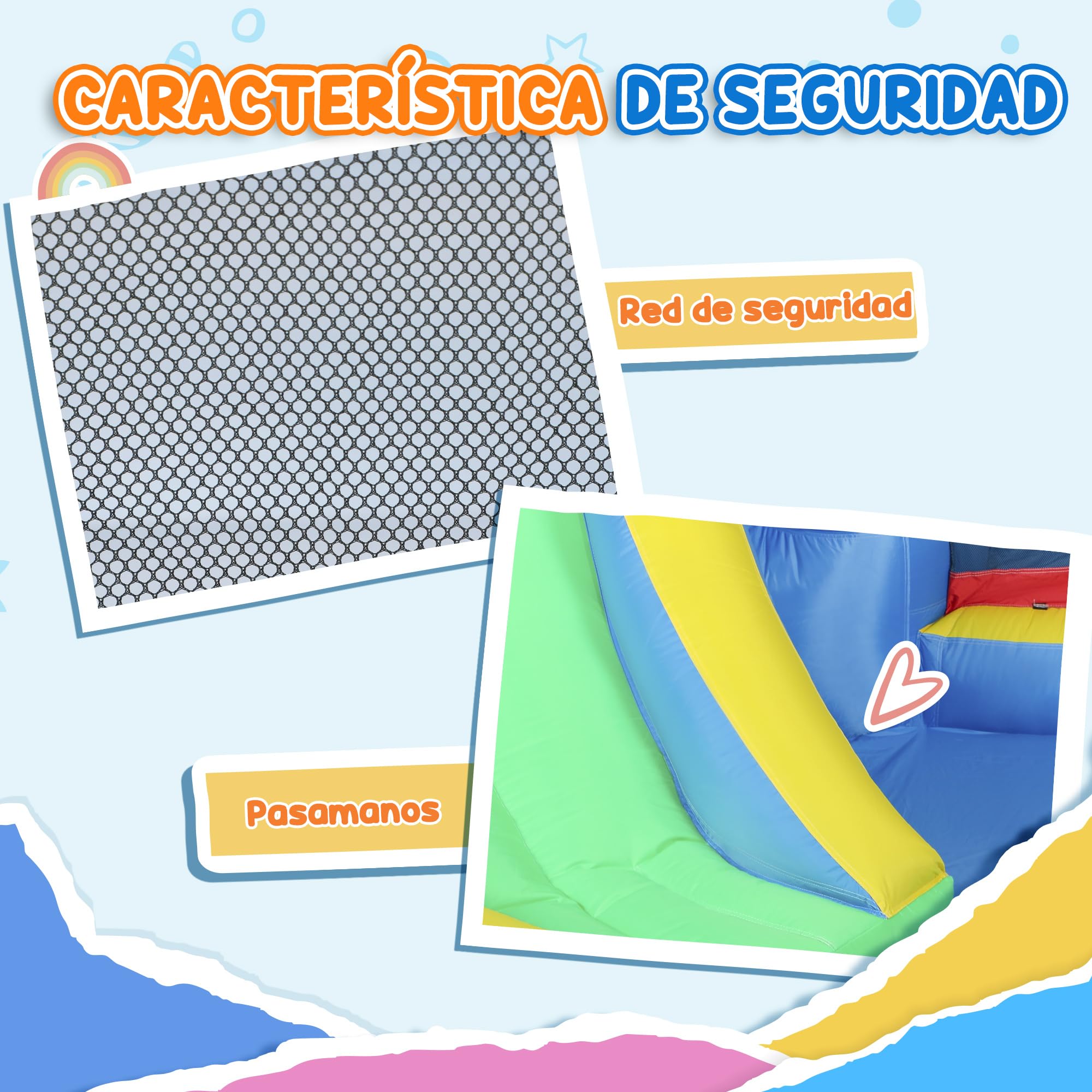 AIYAPLAY Castillo Hinchable con Soplador 5 en 1 Parque Acuático Hinchable para Niños con Tobogán Piscina Diana y Canasta para Exterior Interior 385x290x180 cm