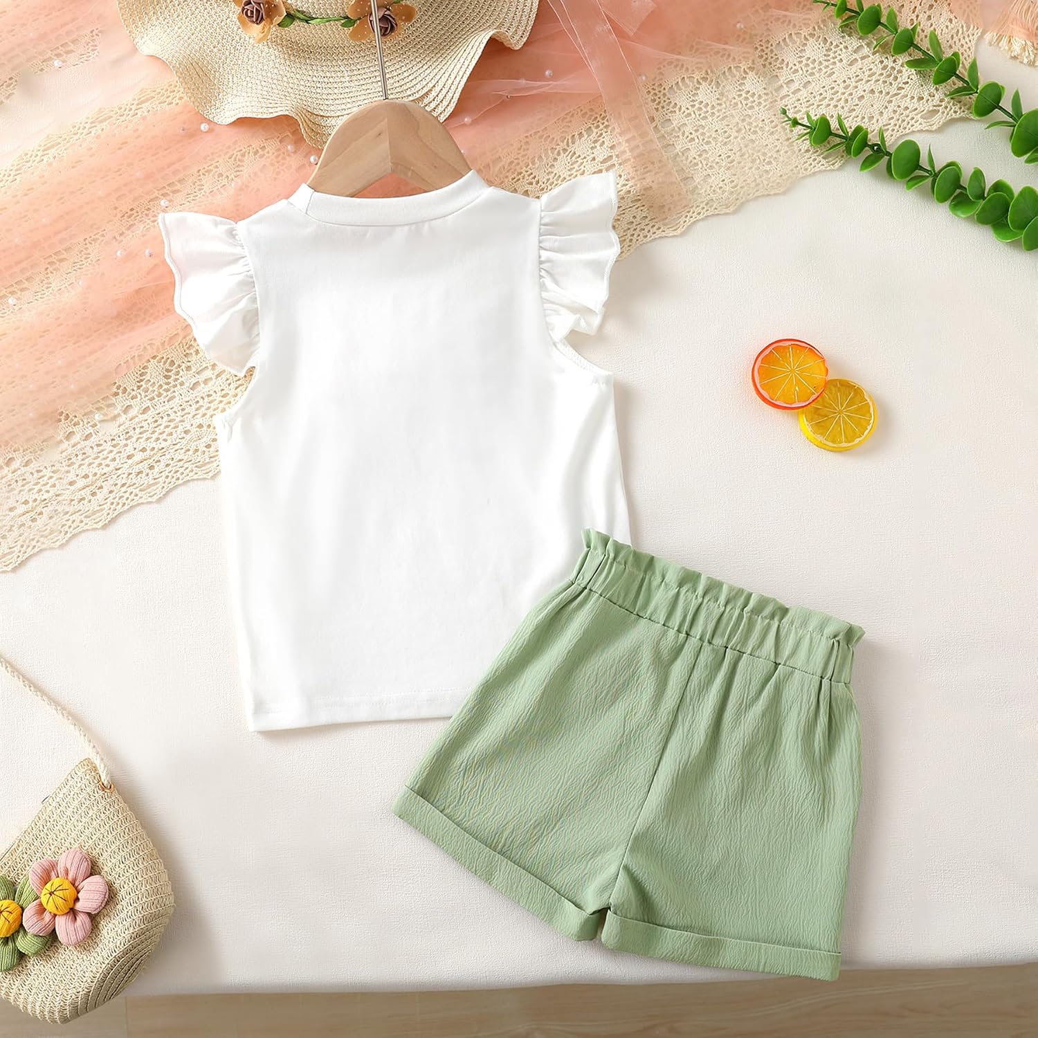 Toddler Baby Girl Summer Outfit Flutter Sleeve Floral T-shirt Top + Chiffon Shorts 2Pcs Set