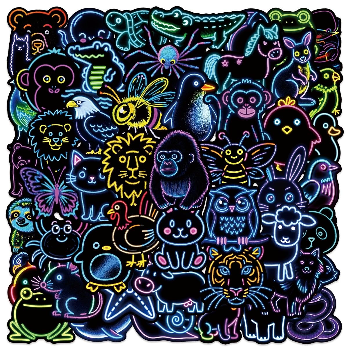 50 Pcs Neon Animal Stickers Laptop Car Scrapbook Phone Skateboard Suitcase Luggage Bike Animal Vinyl Waterproof Aesthetic Personalised Stickers for Teens Boys Girls Adults - Image 3