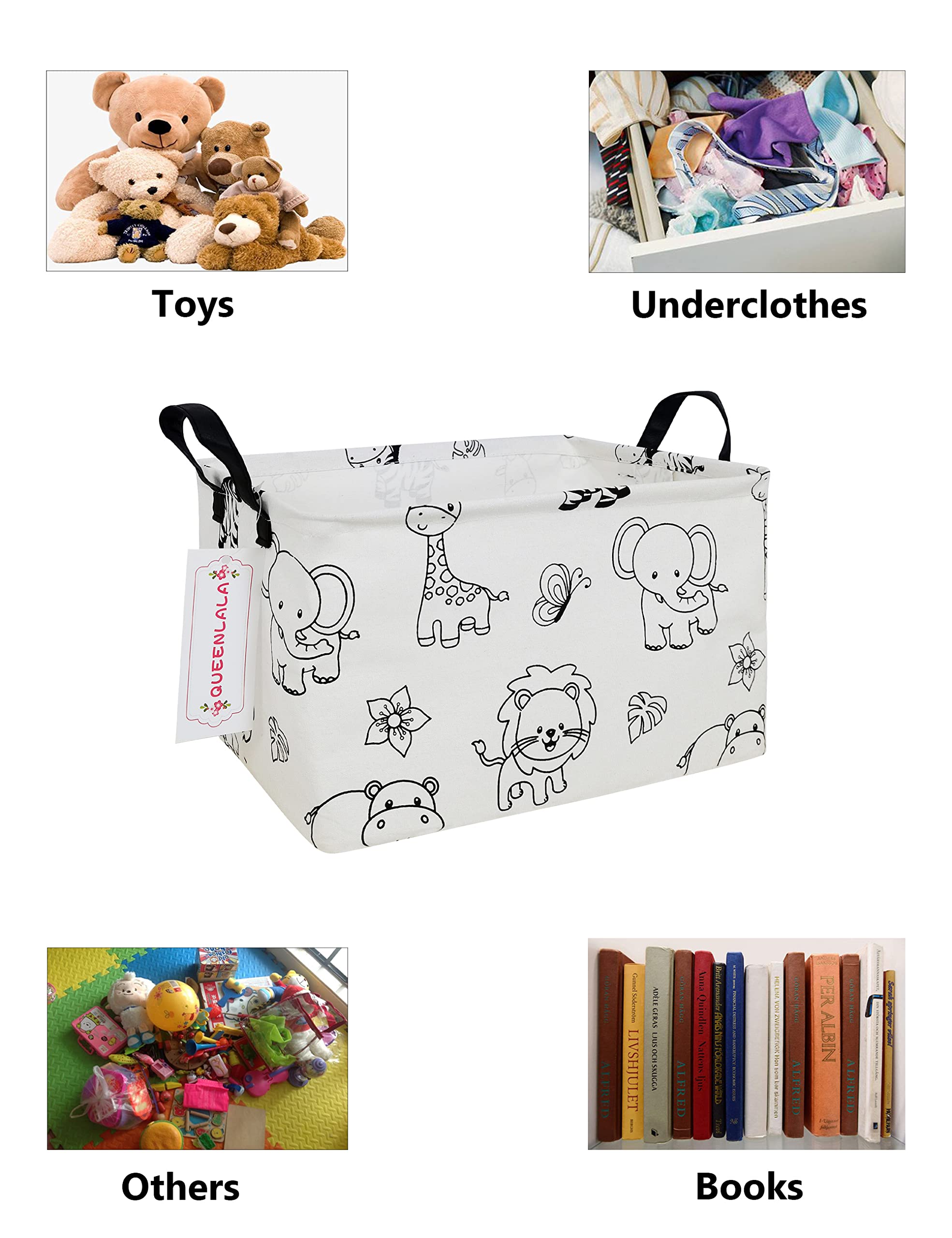 QUEENLALA Rectangular Laundry Hamper/Foldable Nursery Laundry Basket for Organizing/Storage Bin Baskets/Children Toy Office Bedroom/Toy Bin Closet Shelf Baskets(Rec-Zoo) - Image 3